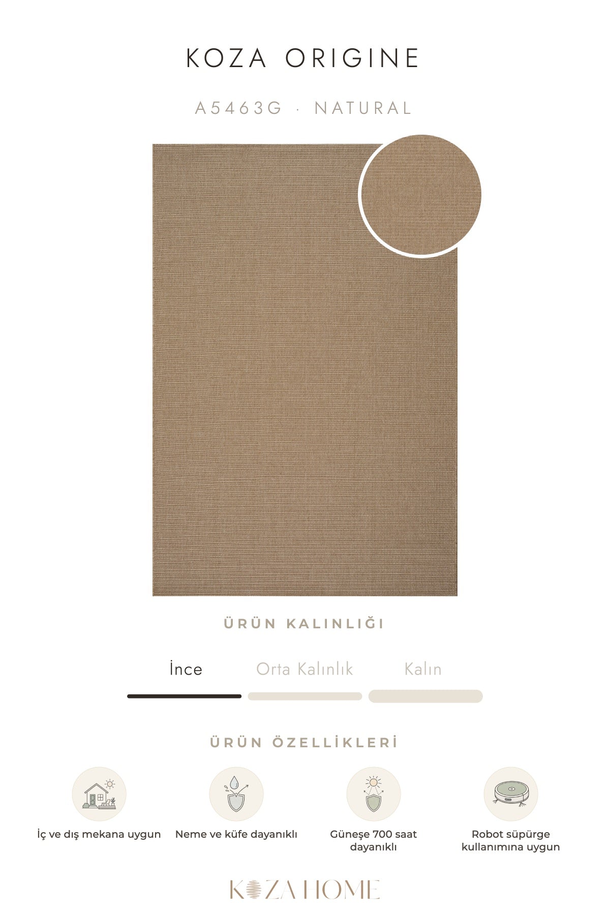 Koza Origine Natural Düz Dokuma Balkon Teras Bahçe Halısı A5463G