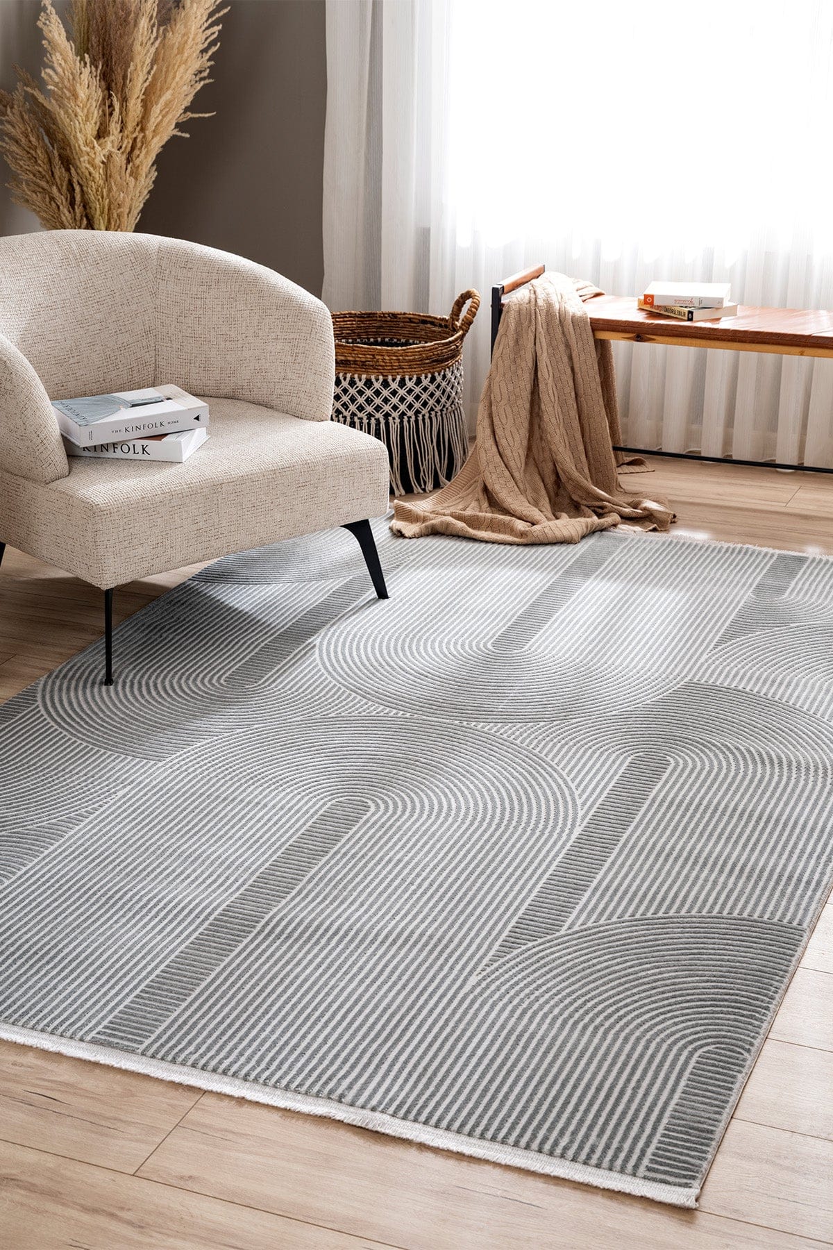 Farahan Gri Geometrik Desenli Halı A0861A