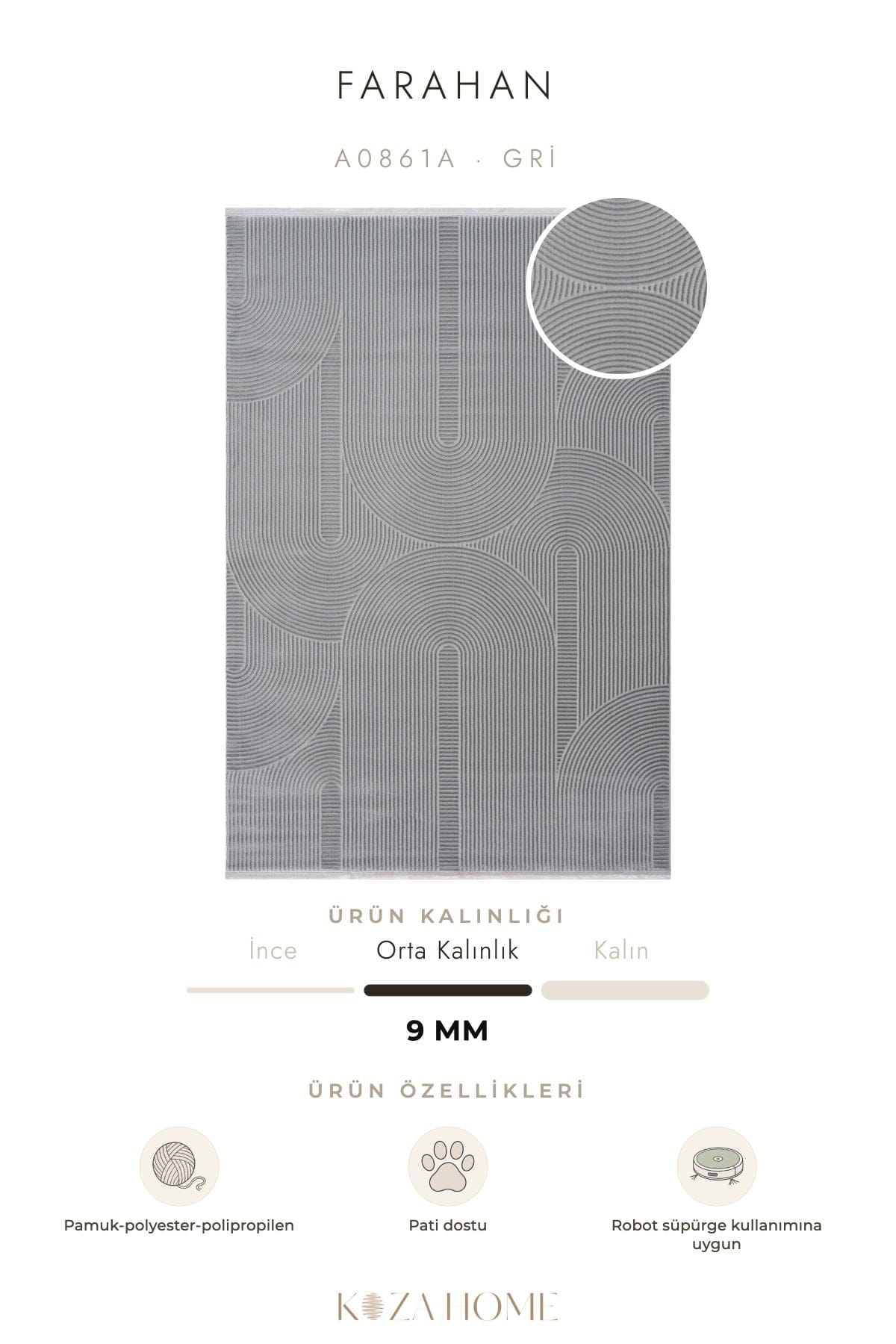Farahan Grey Geometric Patterned Rug A0861A