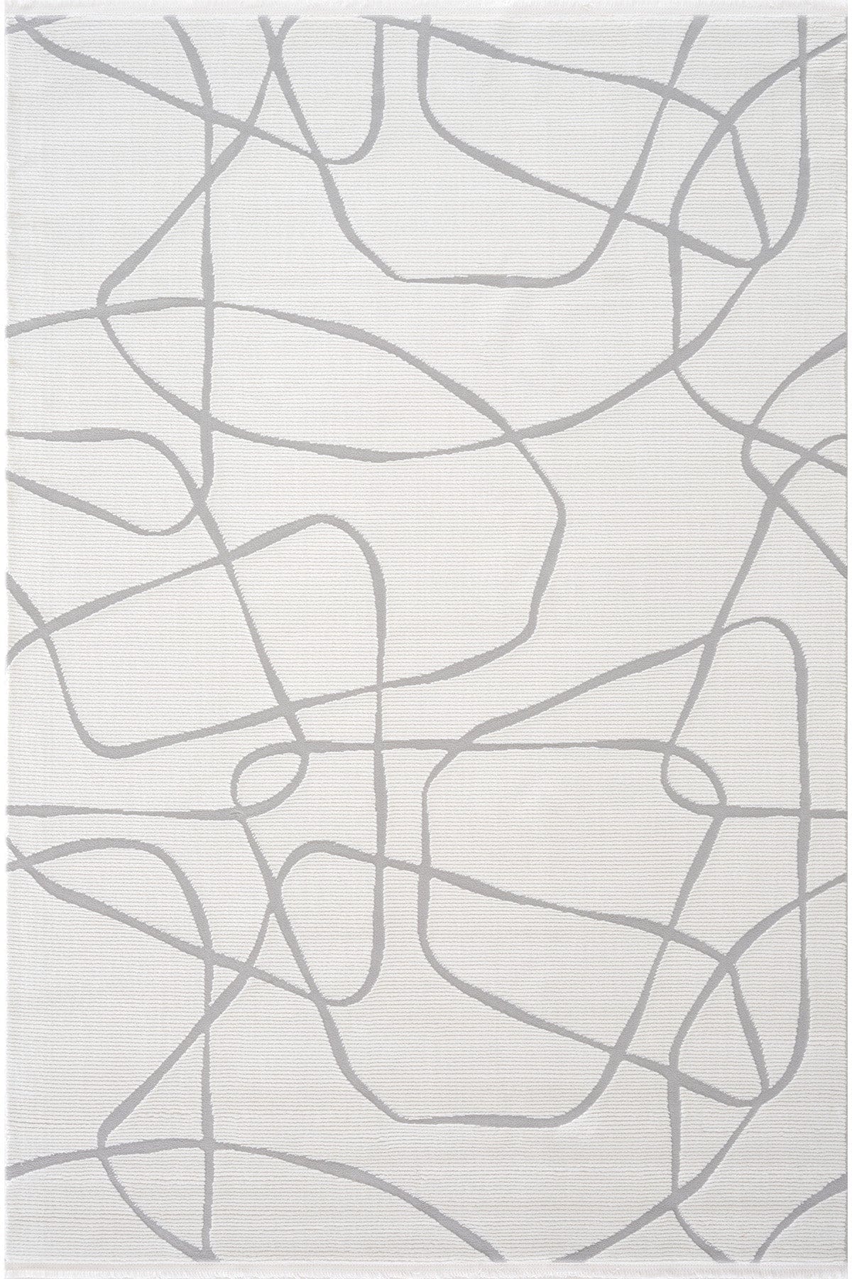 Farahan Krem Gri Geometrik Desenli Halı A0858A