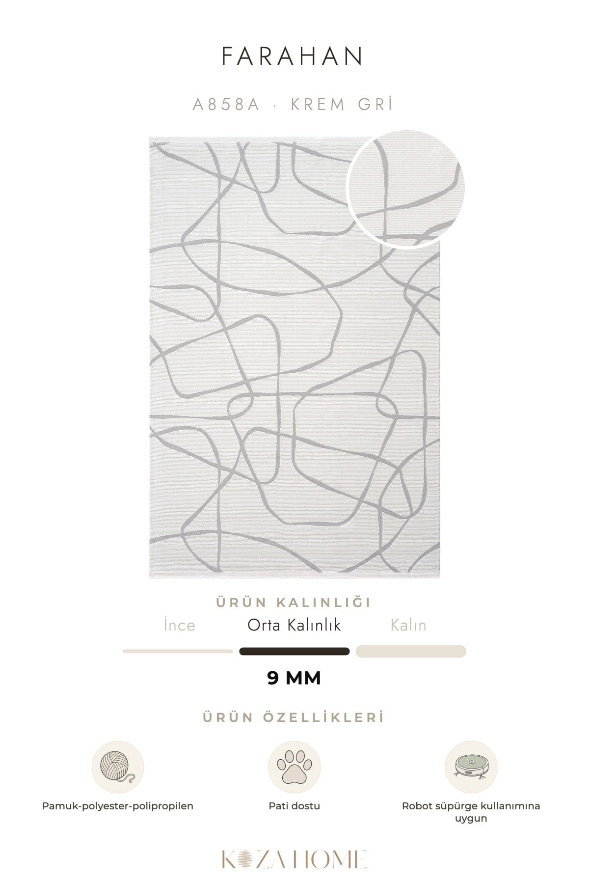 Farahan Cream Gray Geometric Patterned Rug A0858A