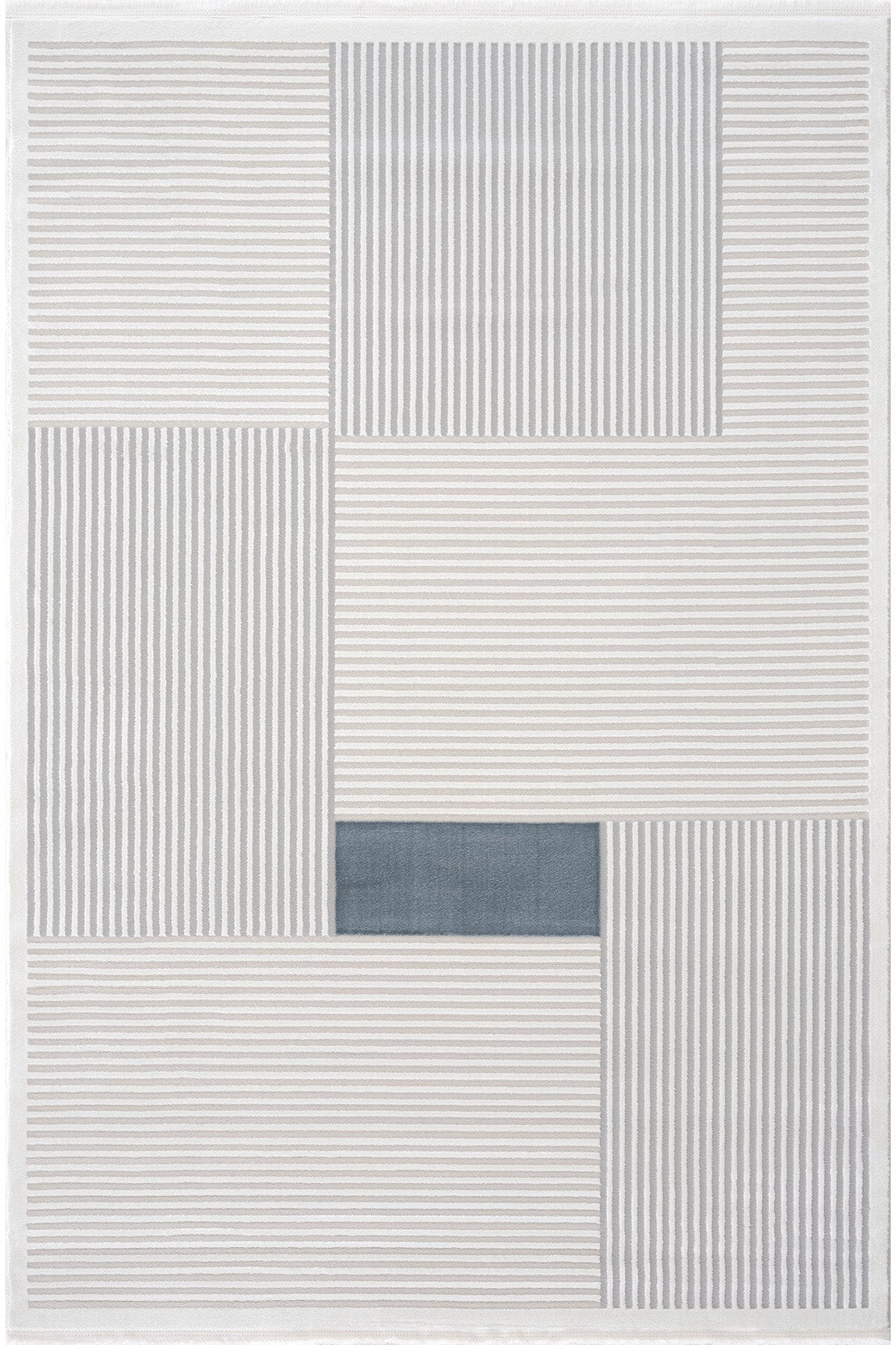 Farahan Krem Mavi Geometrik Desenli Halı A0859A