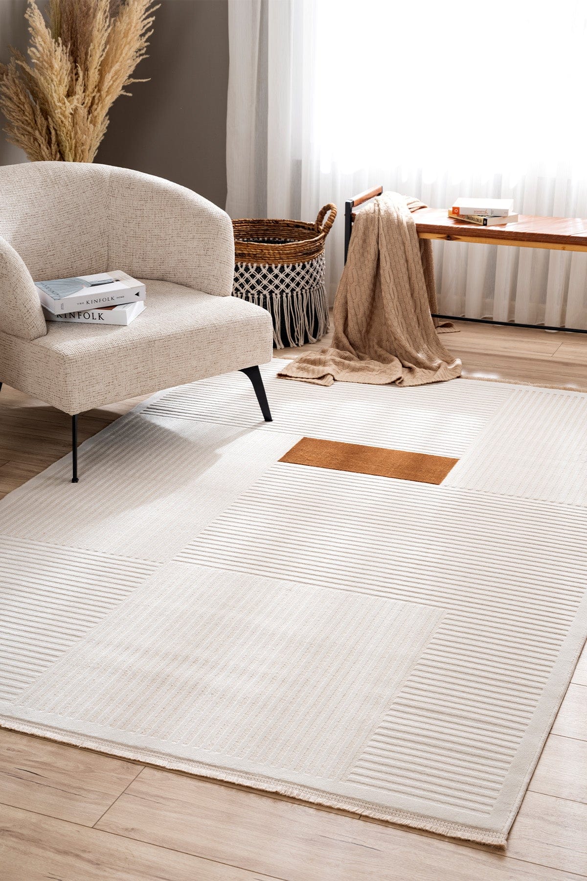 Farahan Krem Tarçın Geometrik Desenli Halı A0859A