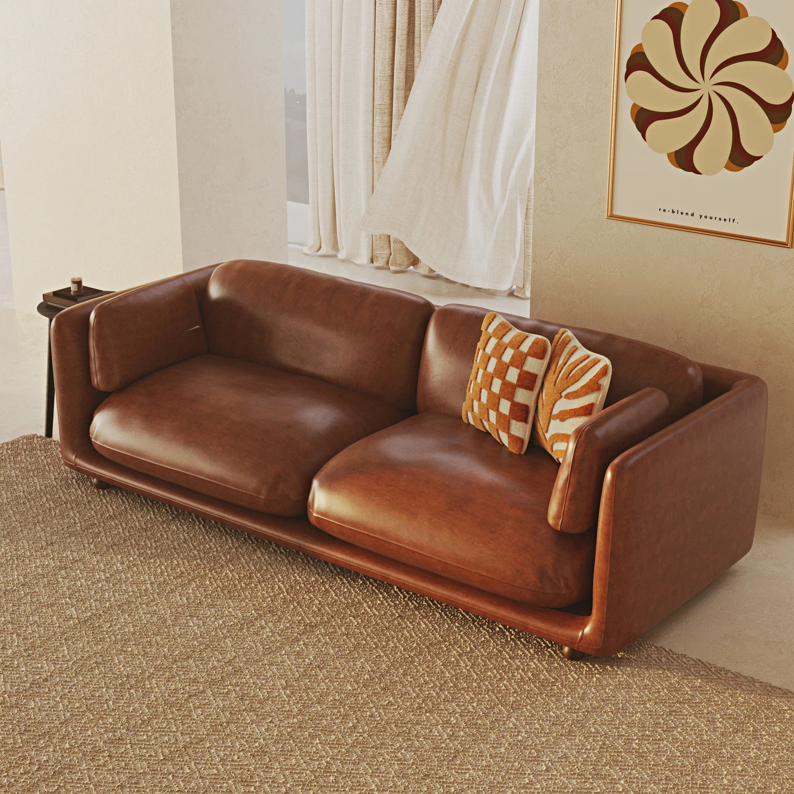 Flam Sofa Set Leather Cognac