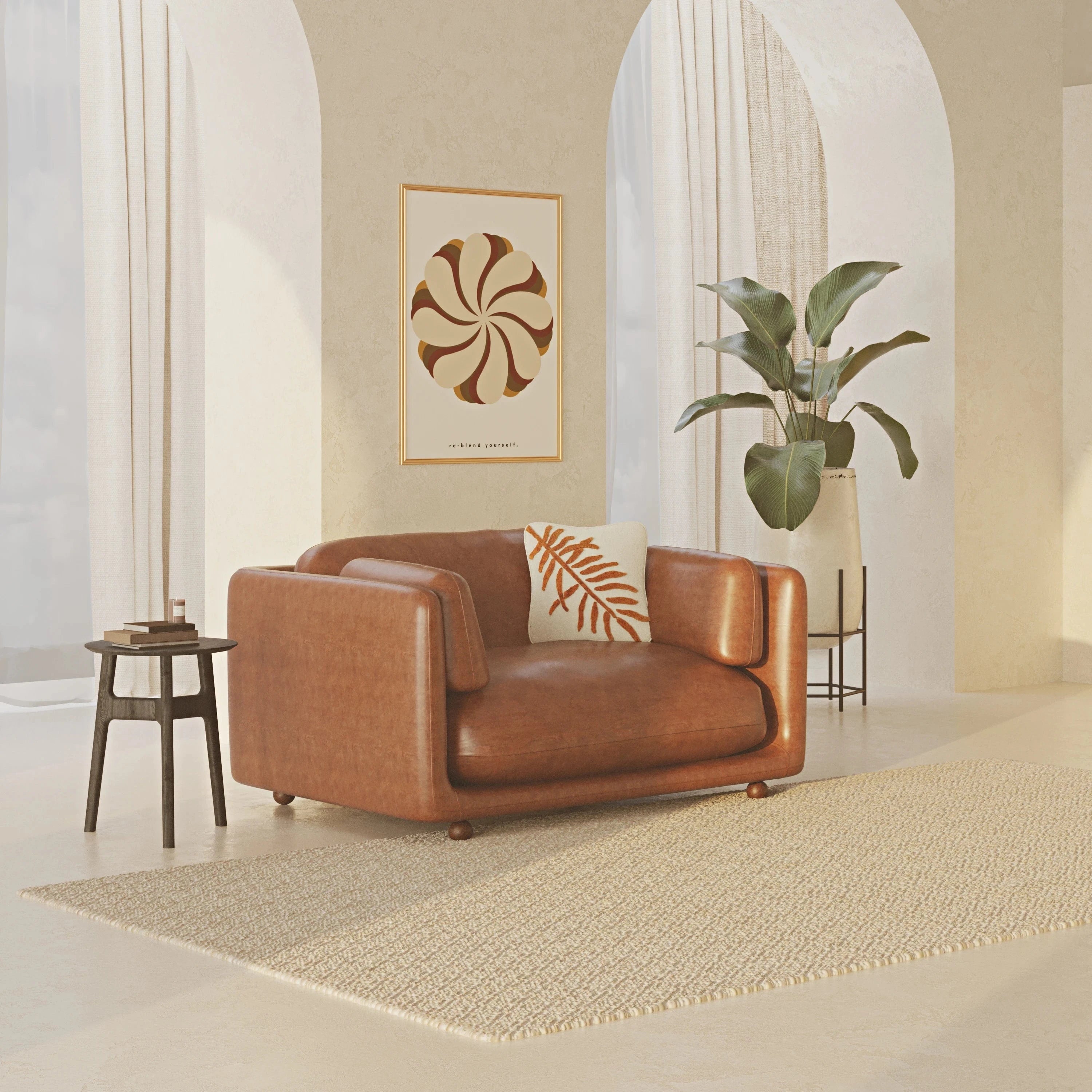 Flam Sofa Set Leather Cognac