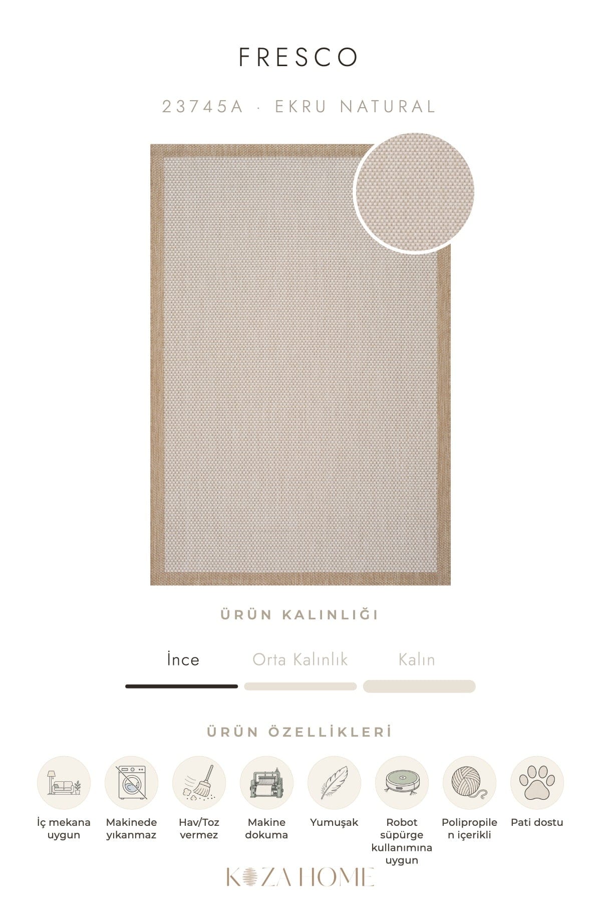 Fresco Ecru Natural Washable Rug 23745A