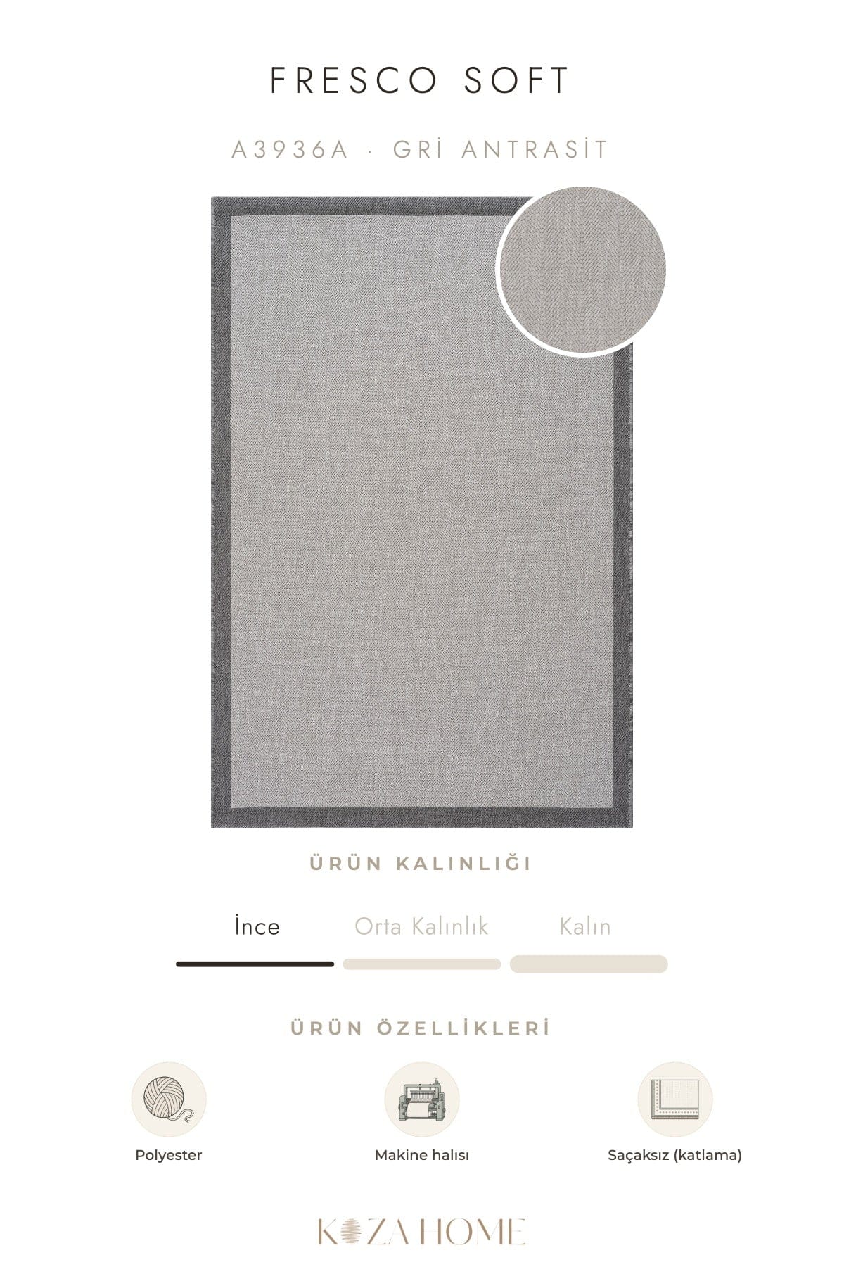 Fresco Soft Gray Anthracite Washable Rug A3936A