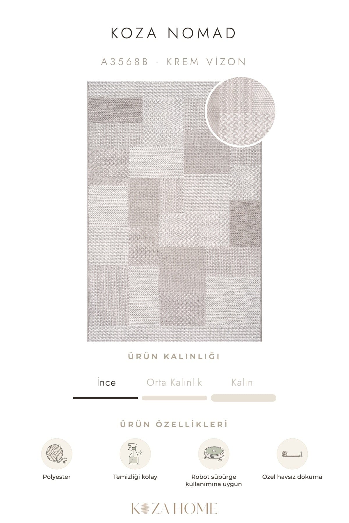 Koza Nomad Cream Mink Living Room Rug A3568B