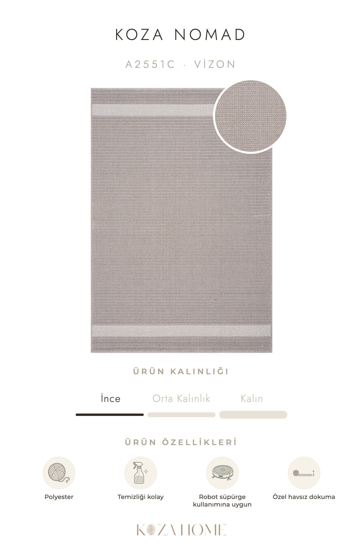 Koza Nomad Vizon Havsız Salon Halısı A2551C