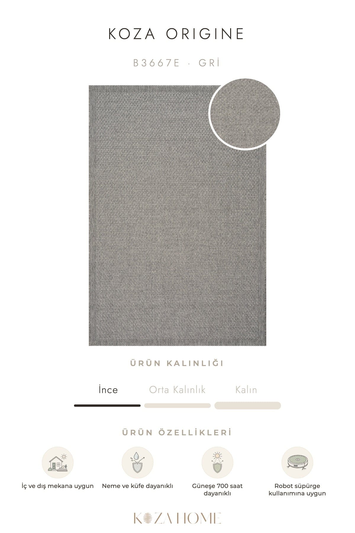 Koza Hayad Origine Gray Living Room Rug B3667E