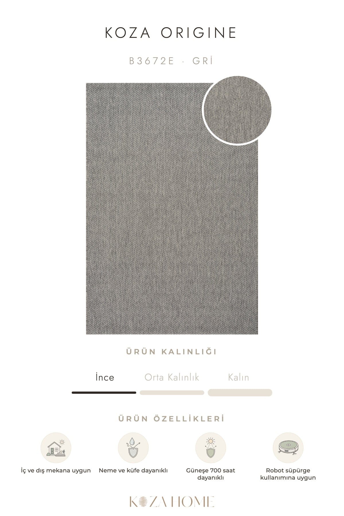 Koza Hayad Origine Grey Living Room Rug B3672E