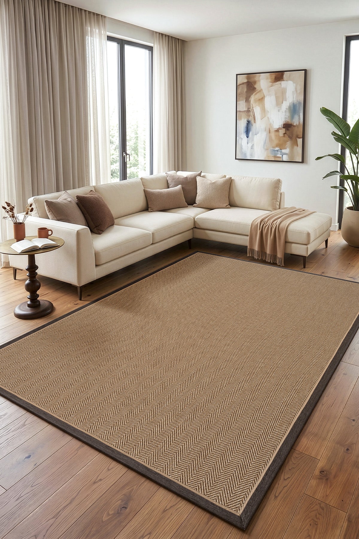 Koza Sahara Natural Bordür Kahve Bej B3616C
