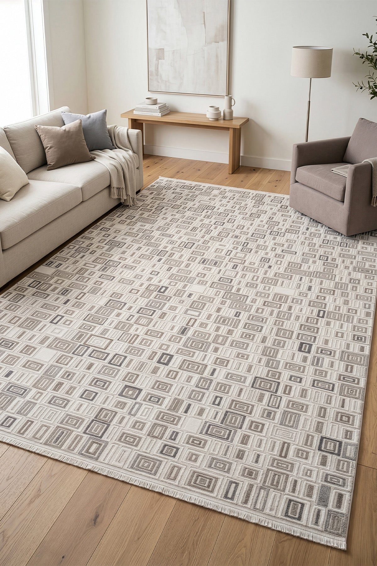Koza Vista Vizon Gri Çizgisel Salon Halısı A5156D