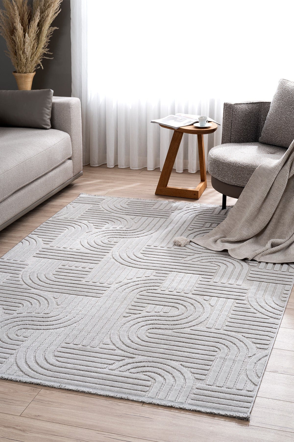 Lisbon Gri Çizgisel Salon Halısı A1766C