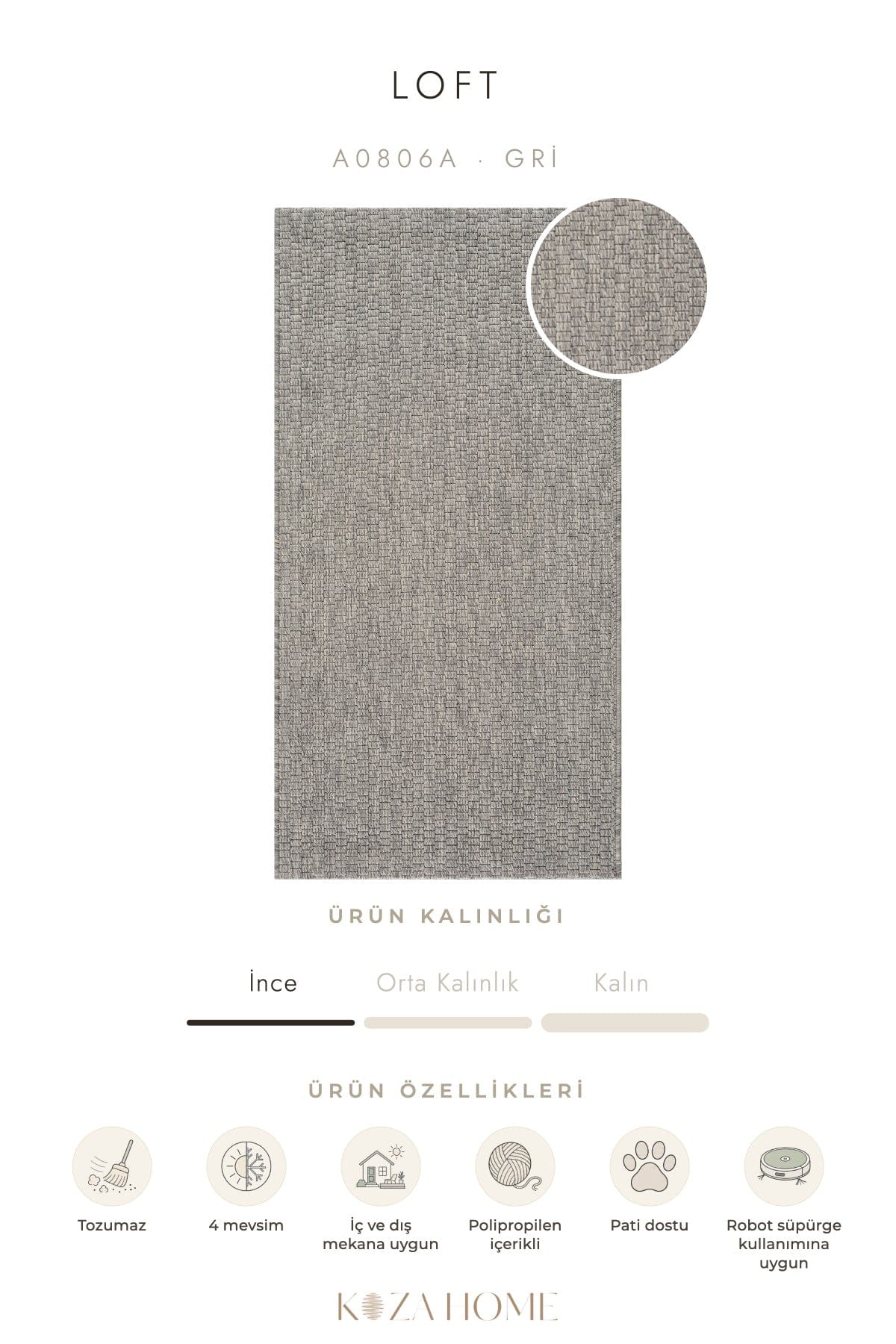 Loft Gri Tozumaz Halı A0806A