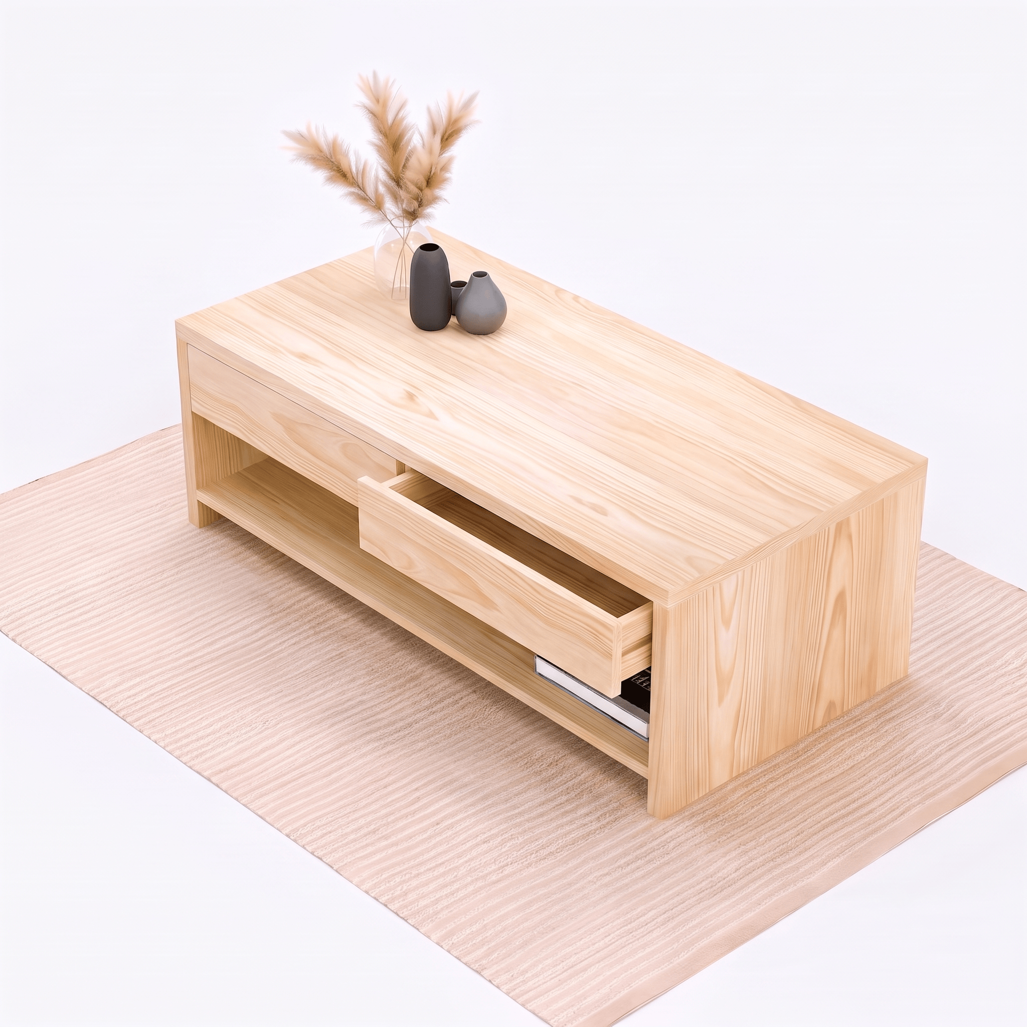 Solid Wood Coffee Table with Drawers
