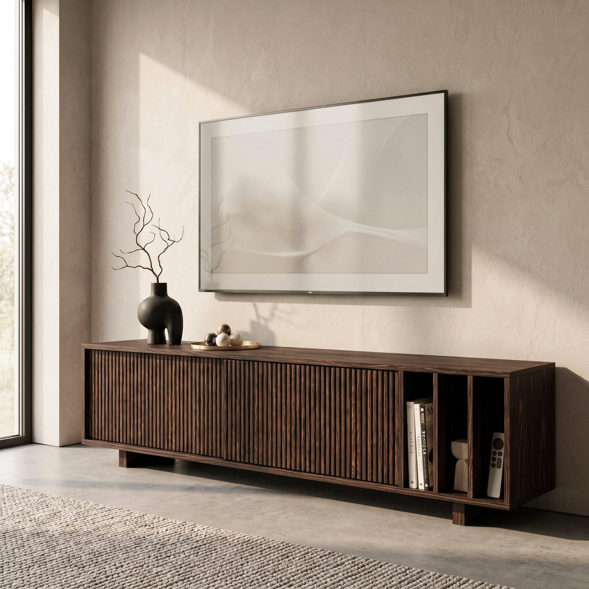 Solid Wood Vertical Divider TV Unit