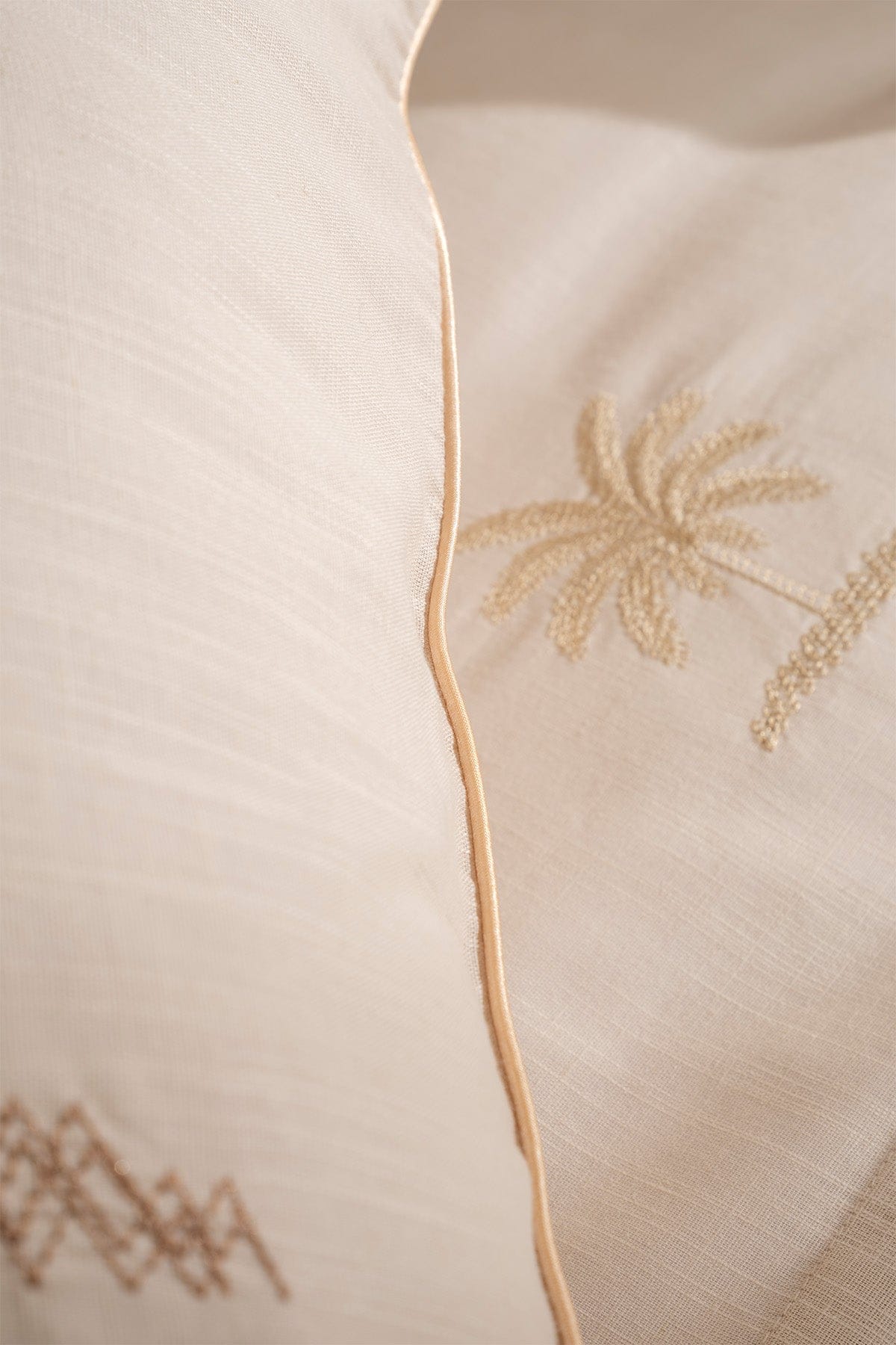 Palm Beige Double Embroidered Linen Duvet Cover Set 2503