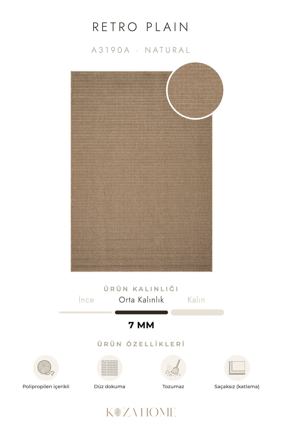 Retro Plain Natural Flatweave Rug A3190A