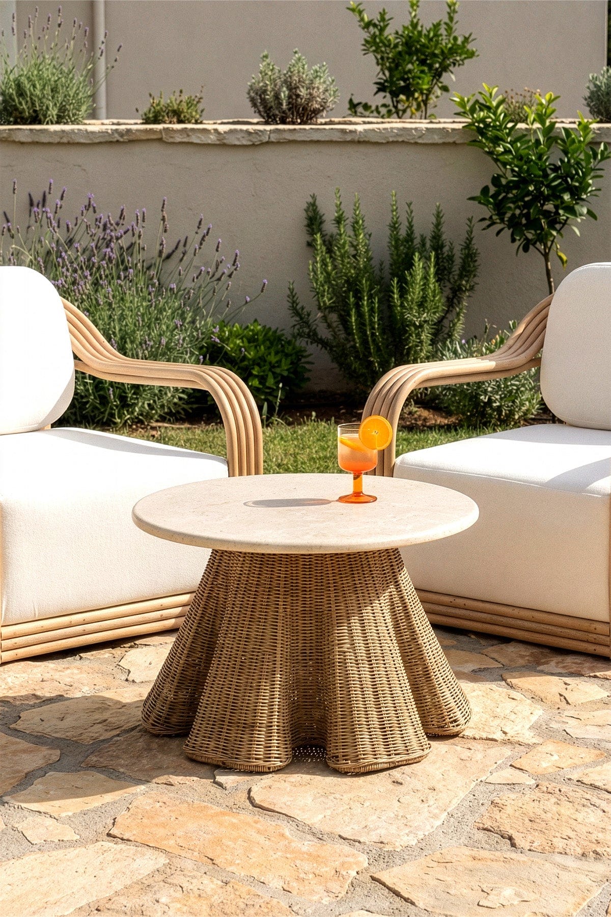 Savia Demir ve Rattan Örme Ayaklı Mermer Masa 120cm 10119