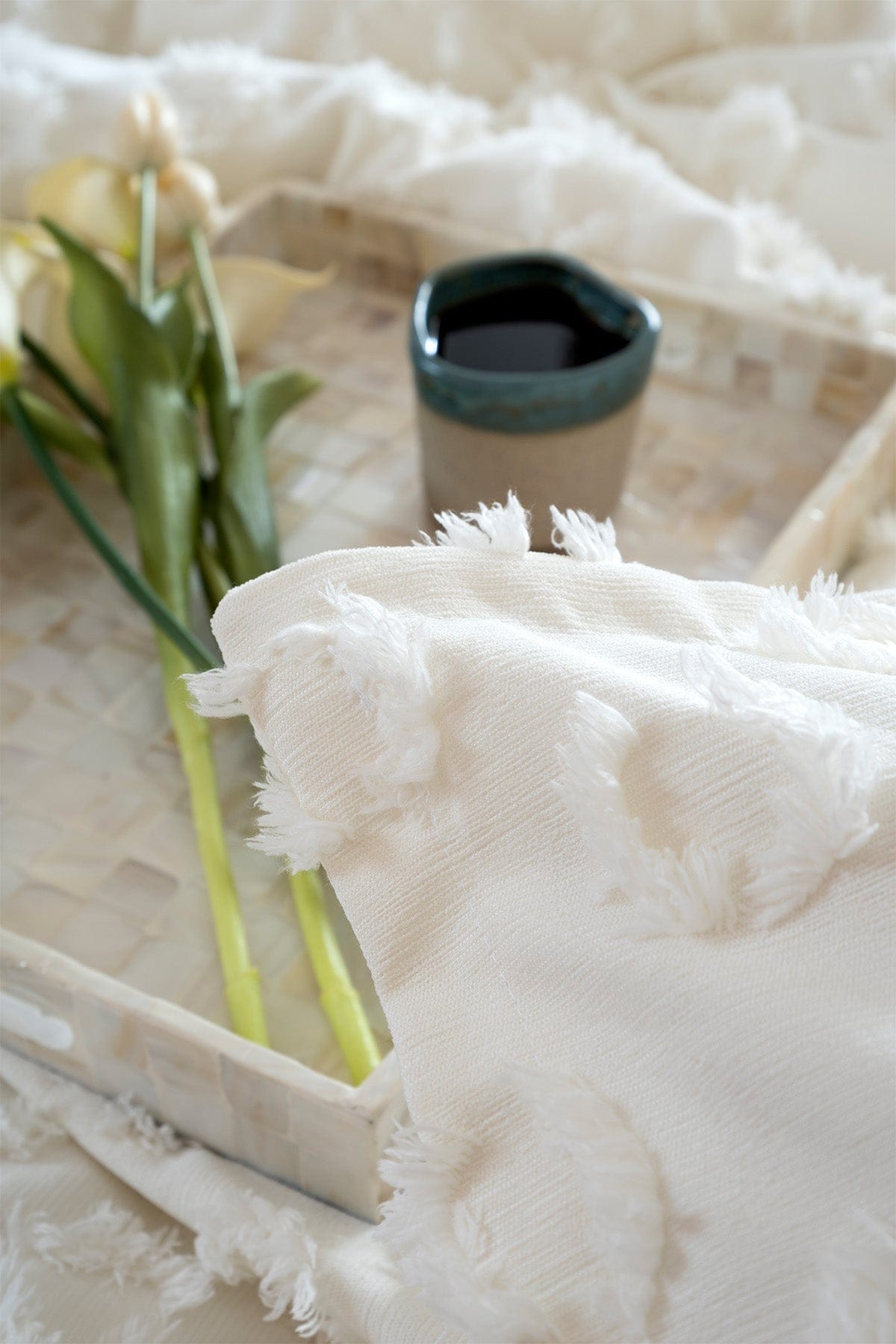 Sitra Cream Double Tasseled Bedspread 230x250 2 Pillowcases 50x70 5031