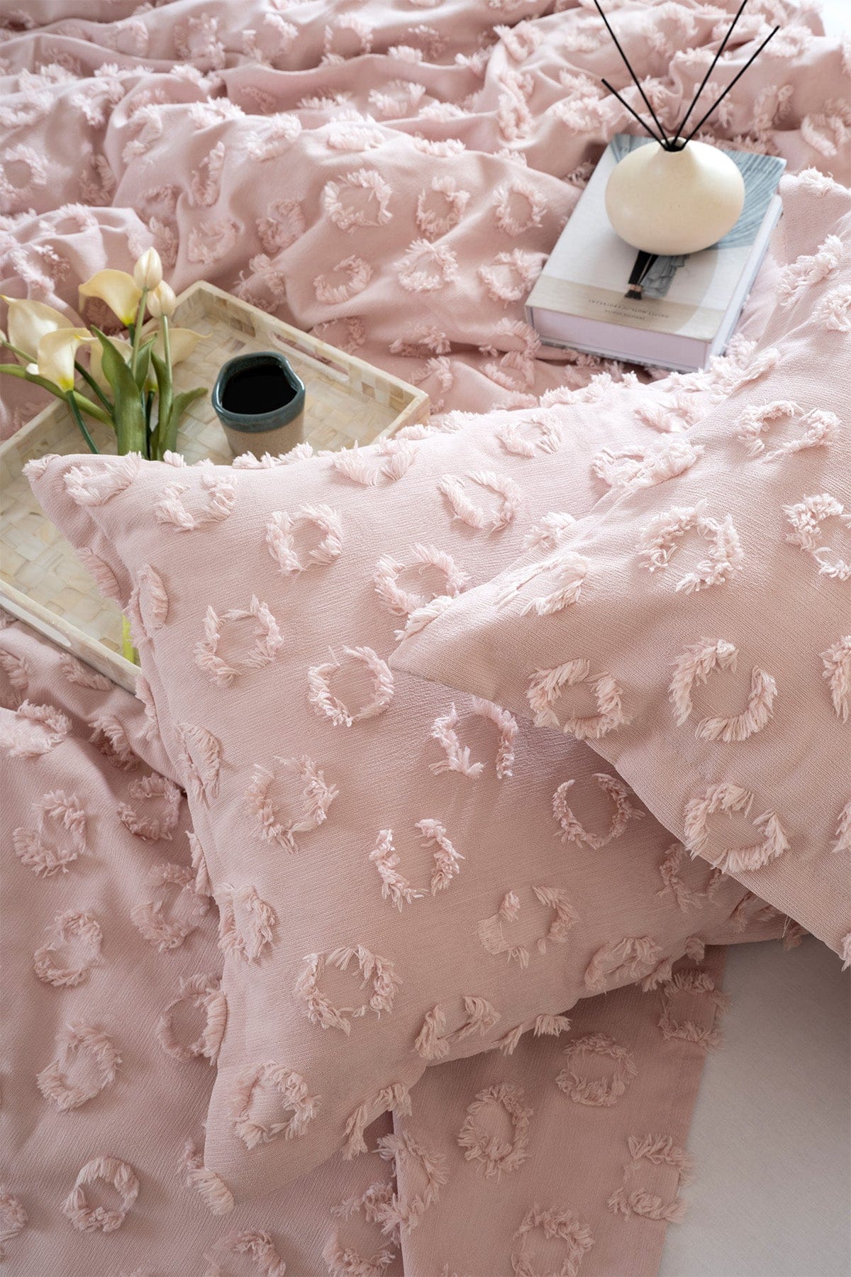 Sitra Powder Double Tasseled Bedspread 230x250 2 Pillowcases 50x70 5032