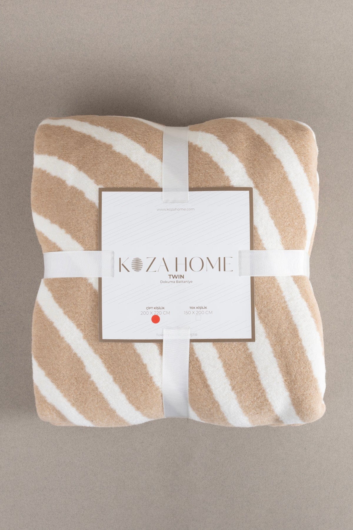 Twin Battaniye Soft Pamuklu Çift Kişilik Battaniye Kahve Krem 200 x 220 5036A