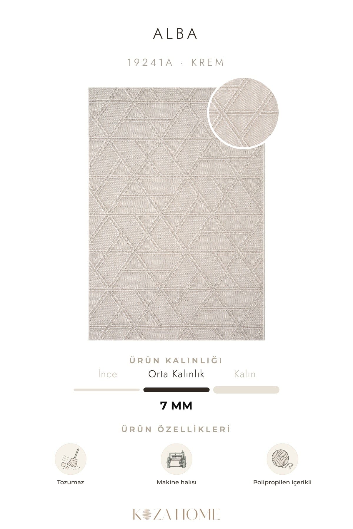 Alba Cream Non-Shedding Rug 19241A