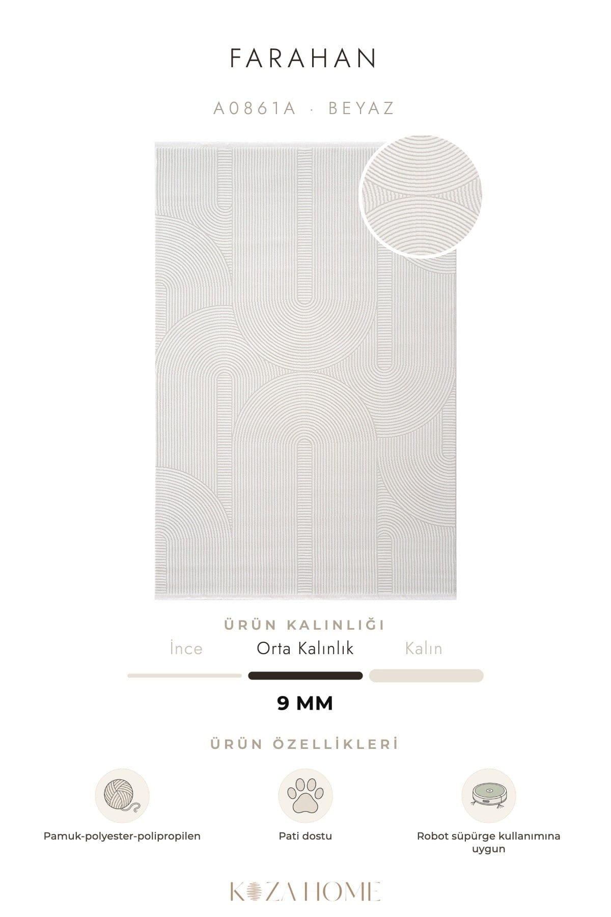 Farahan White Non-Shedding Rug A0861A