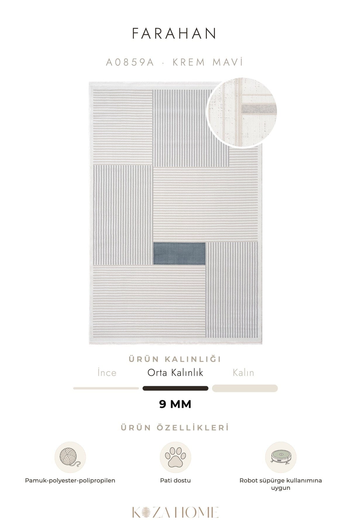 Farahan Cream Blue Geometric Patterned Rug A0859A