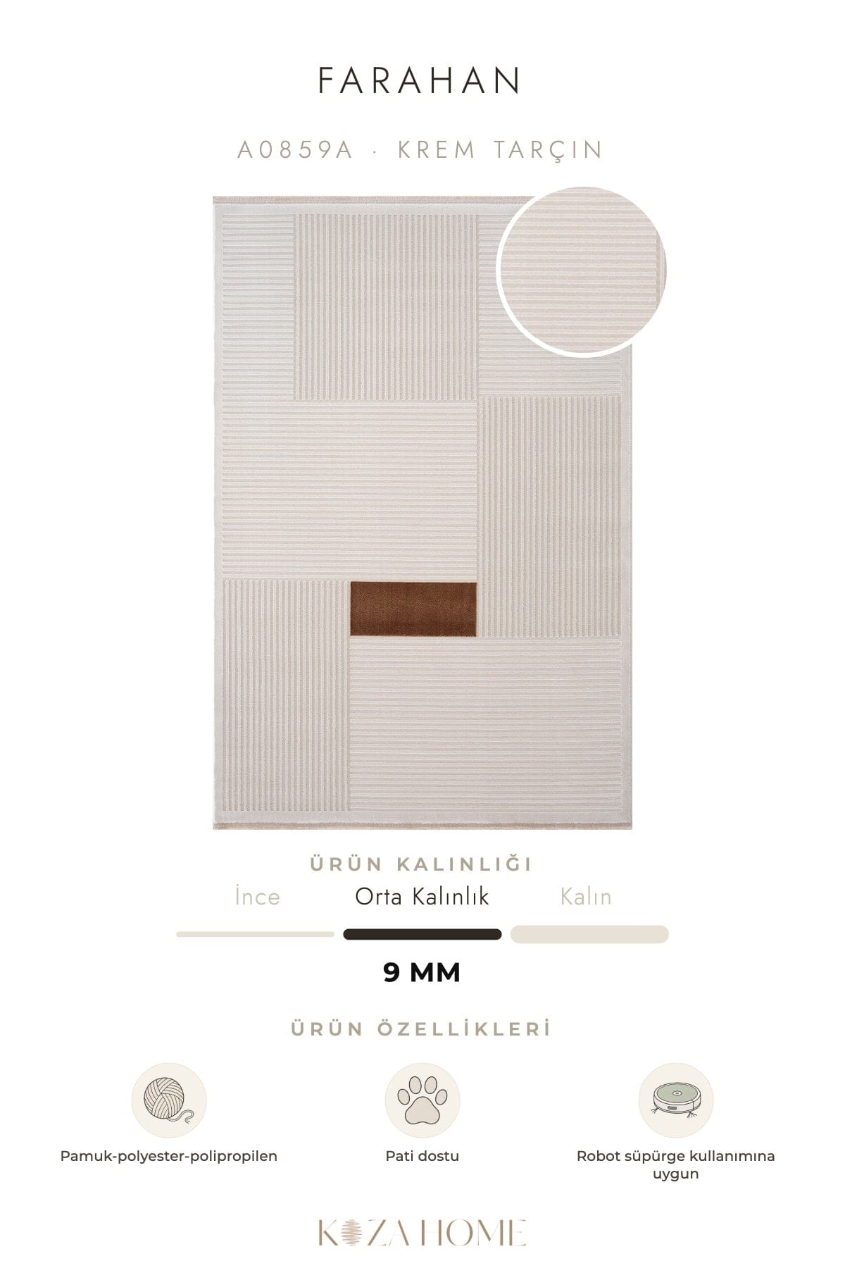 Farahan Cream Cinnamon Geometric Patterned Rug A0859A