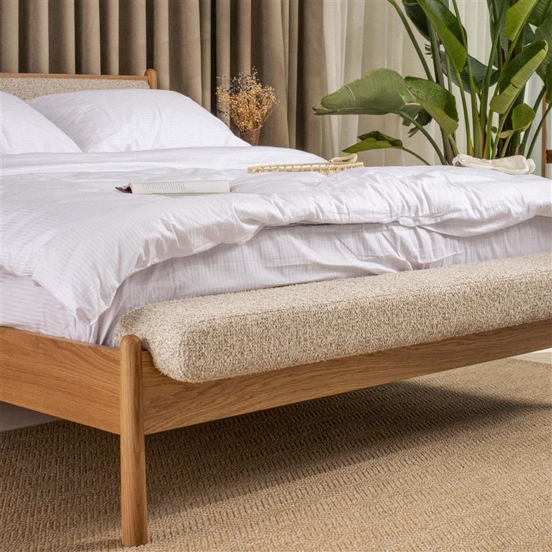 Finn Oak Bed 140x190 Boucle Linen