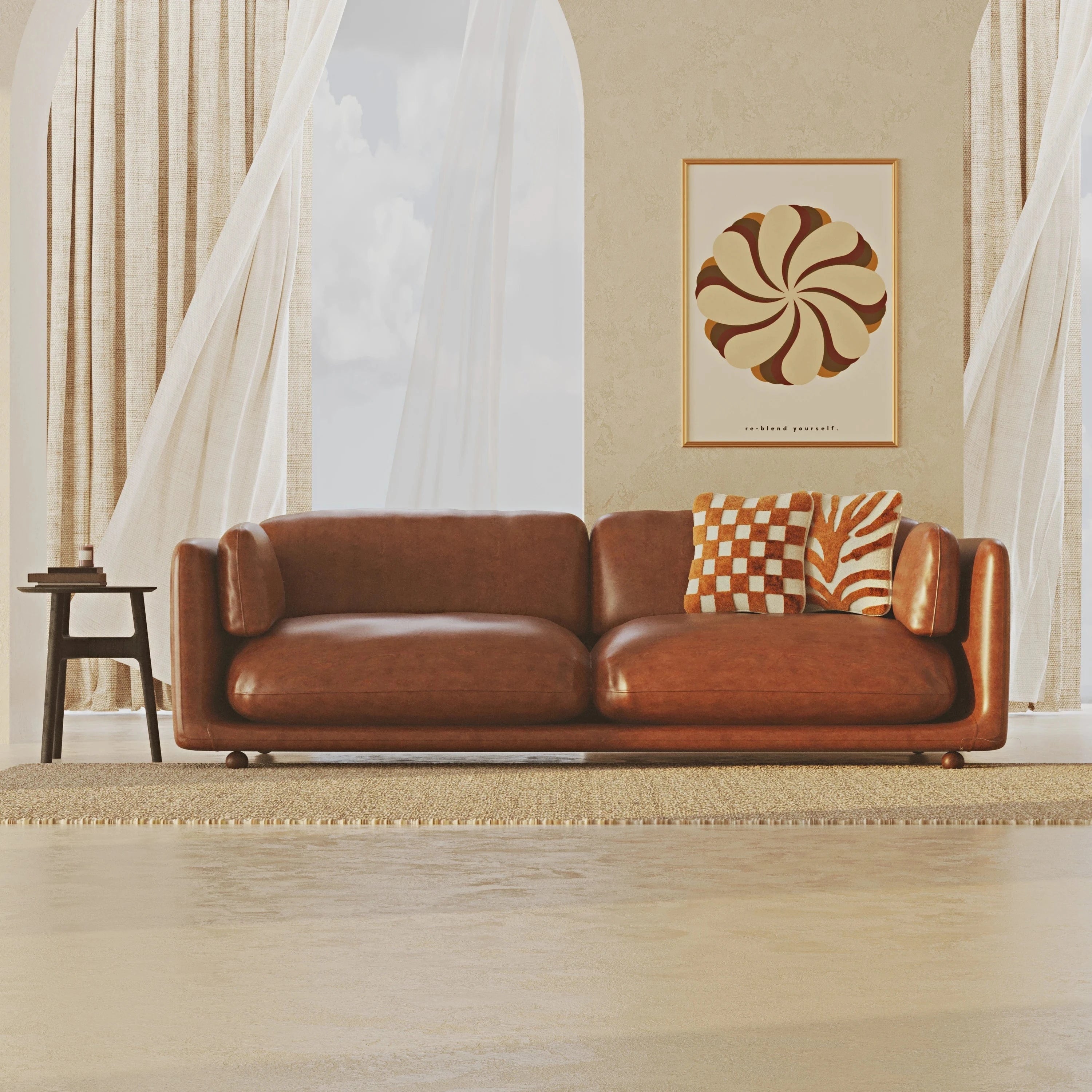 Flam Sofa Set Leather Cognac