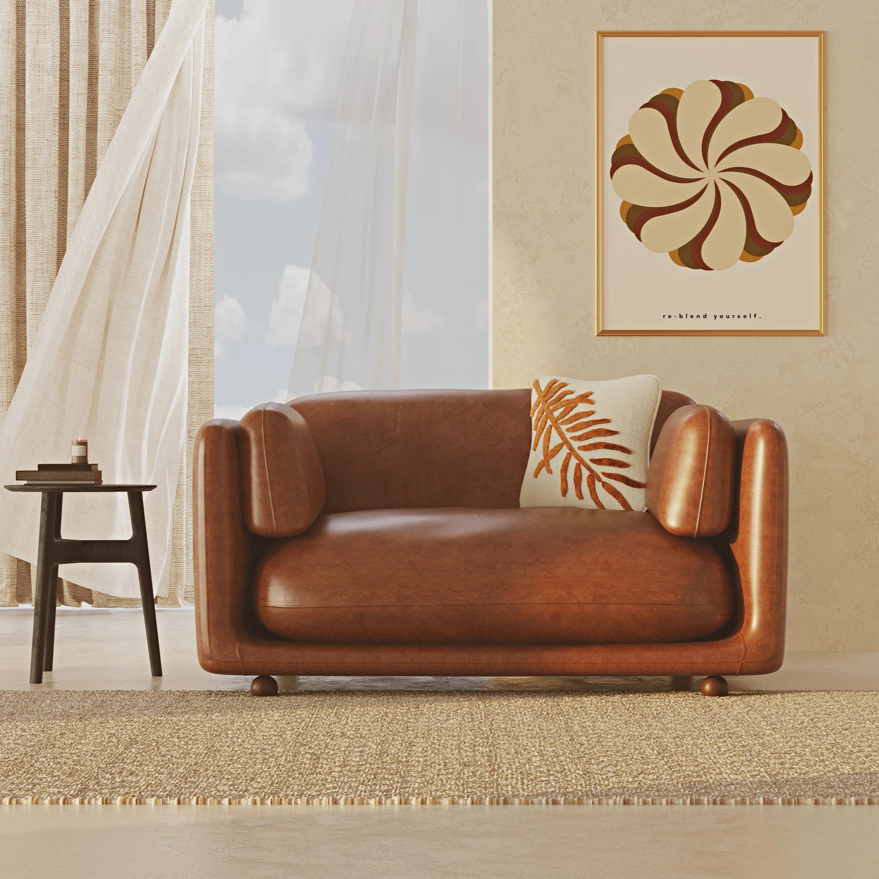 Flam Sofa Set Leather Cognac