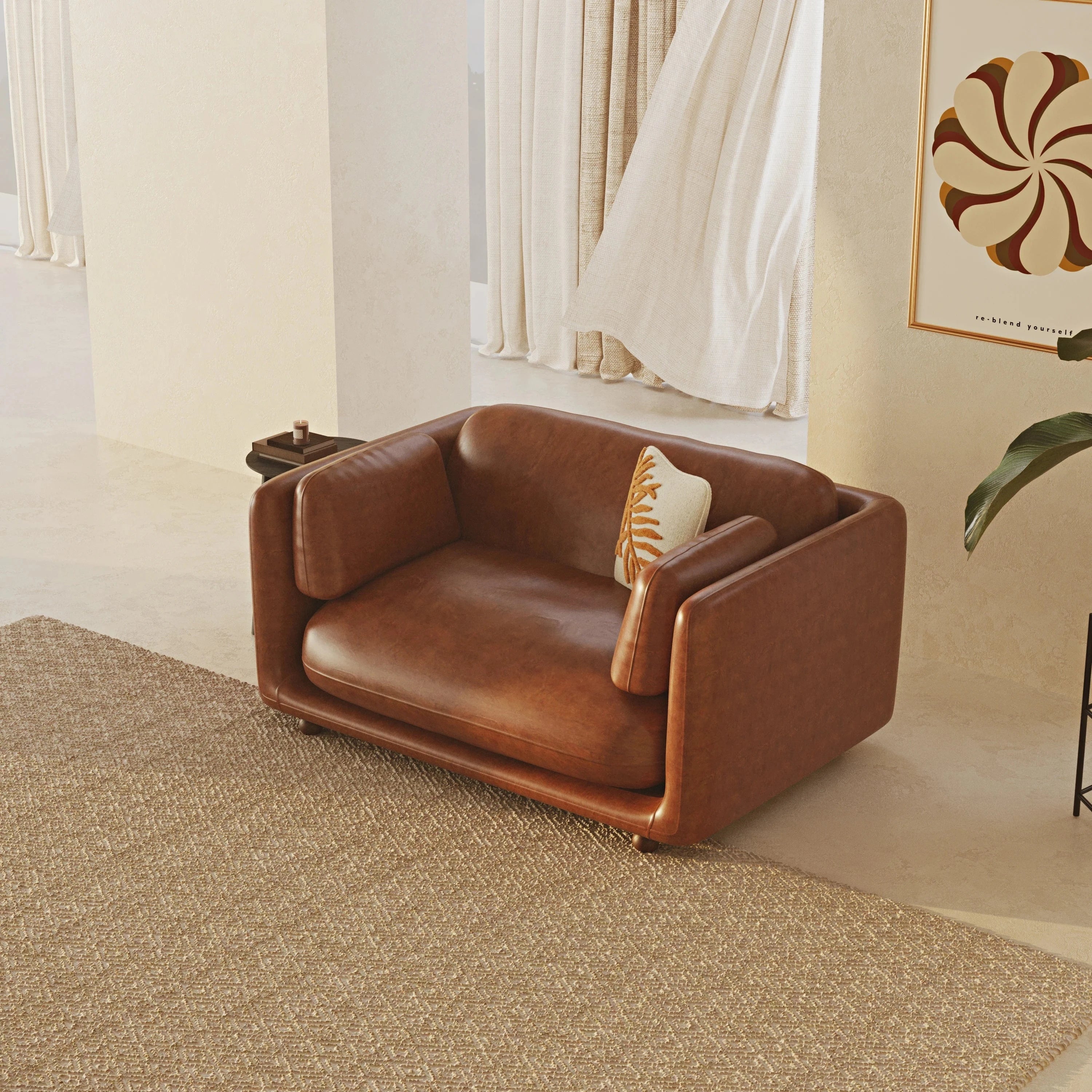 Flam Sofa Set Leather Cognac
