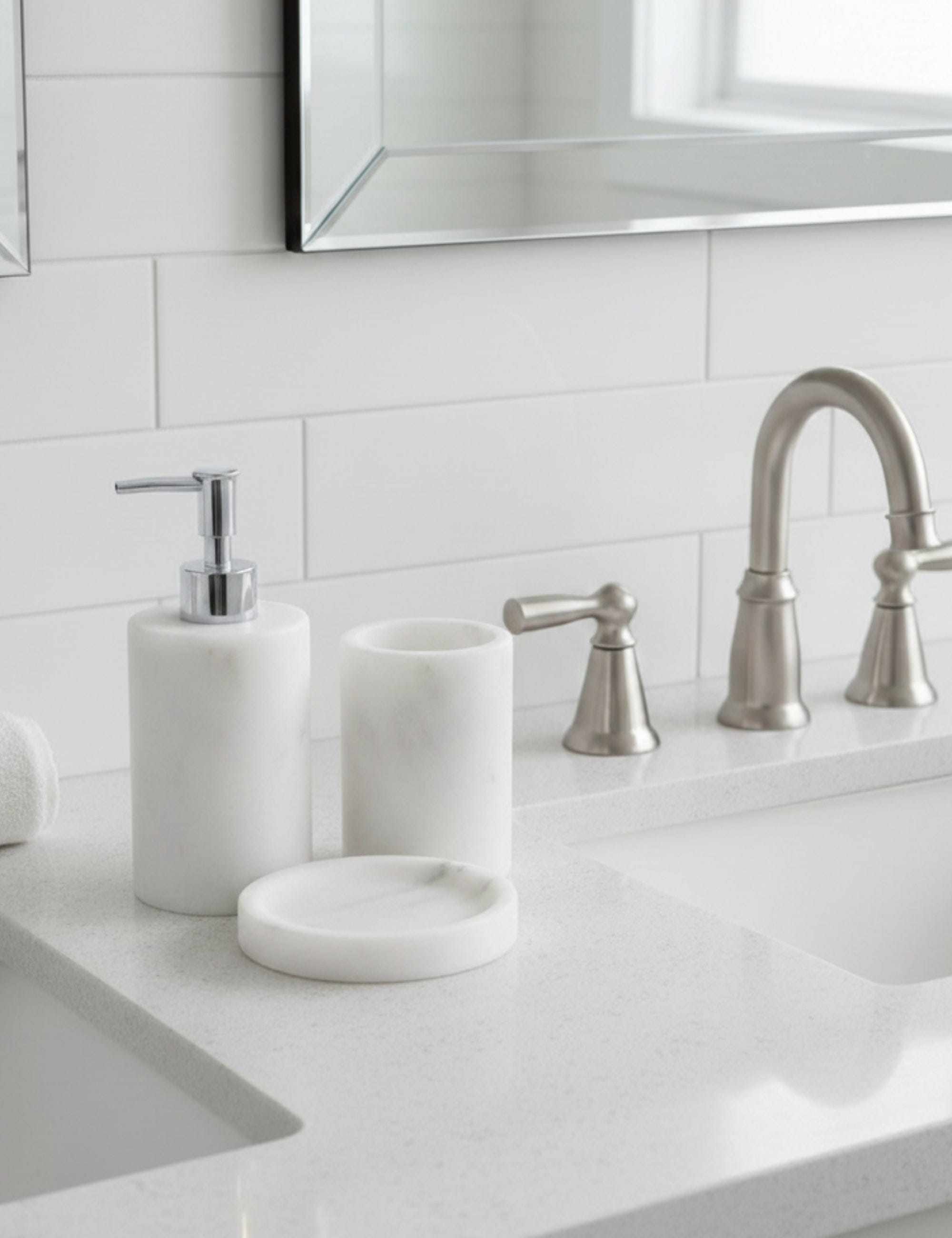 Flora Mermer 3'lü Banyo Seti - Silver