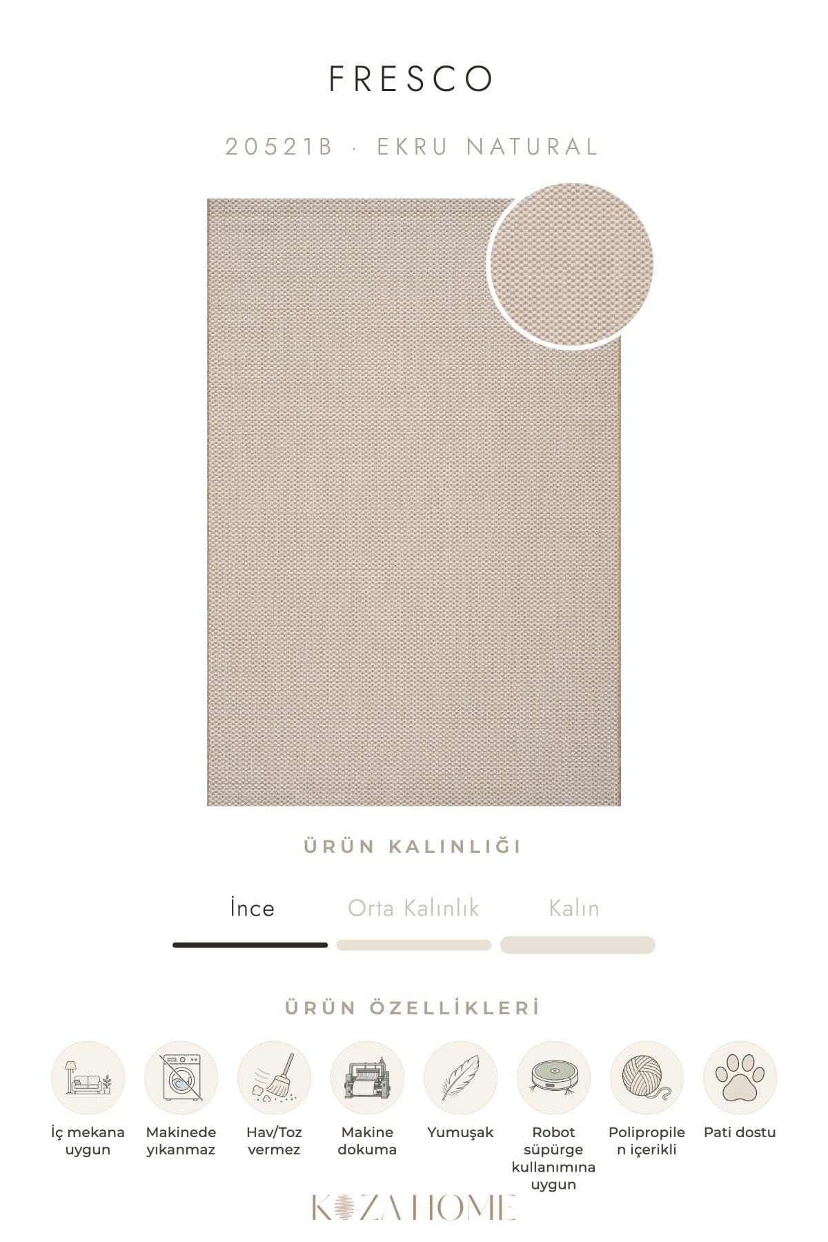 Fresco Ecru Natural Washable Rug 20521B