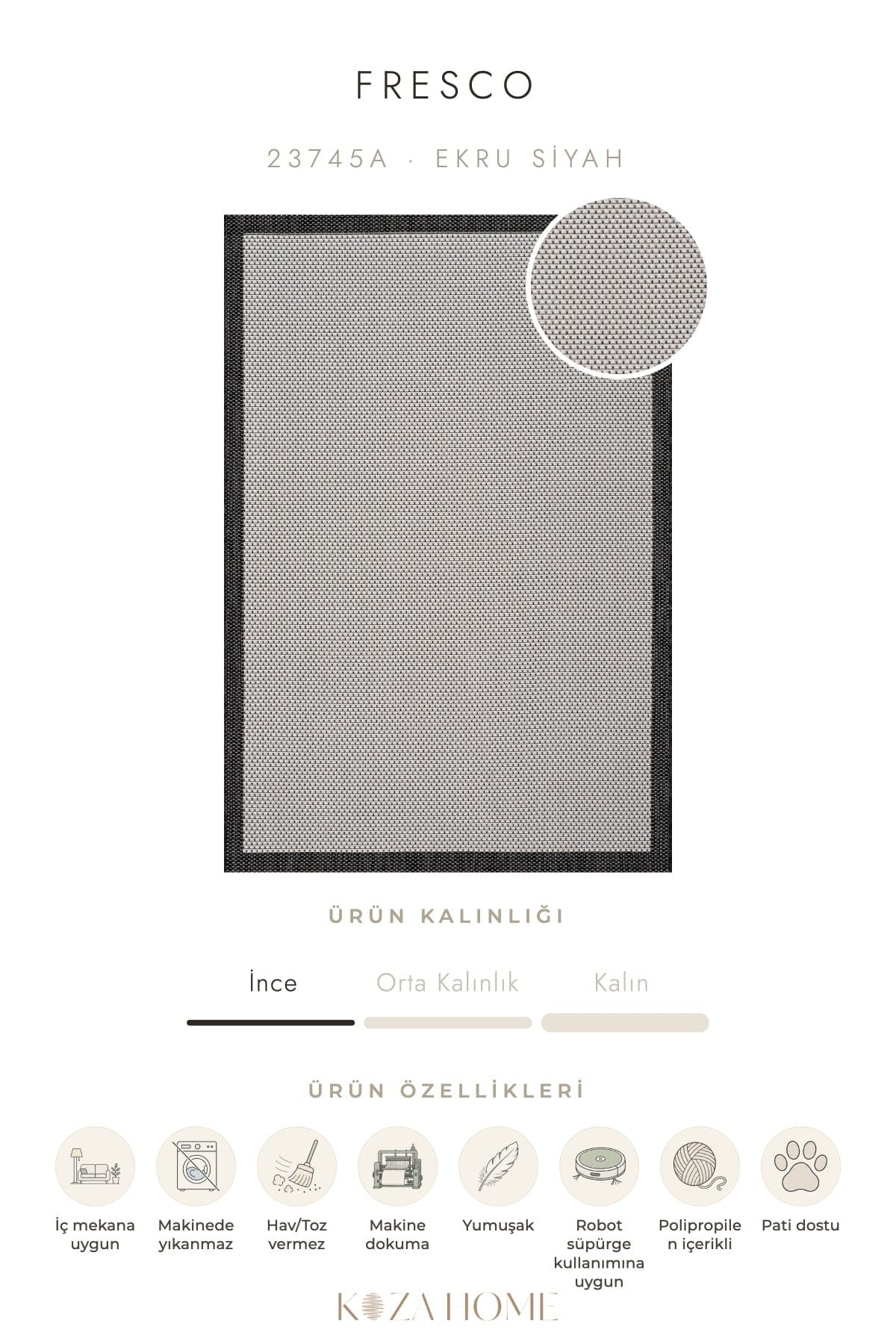 Fresco Ecru Black Washable Rug 23745A