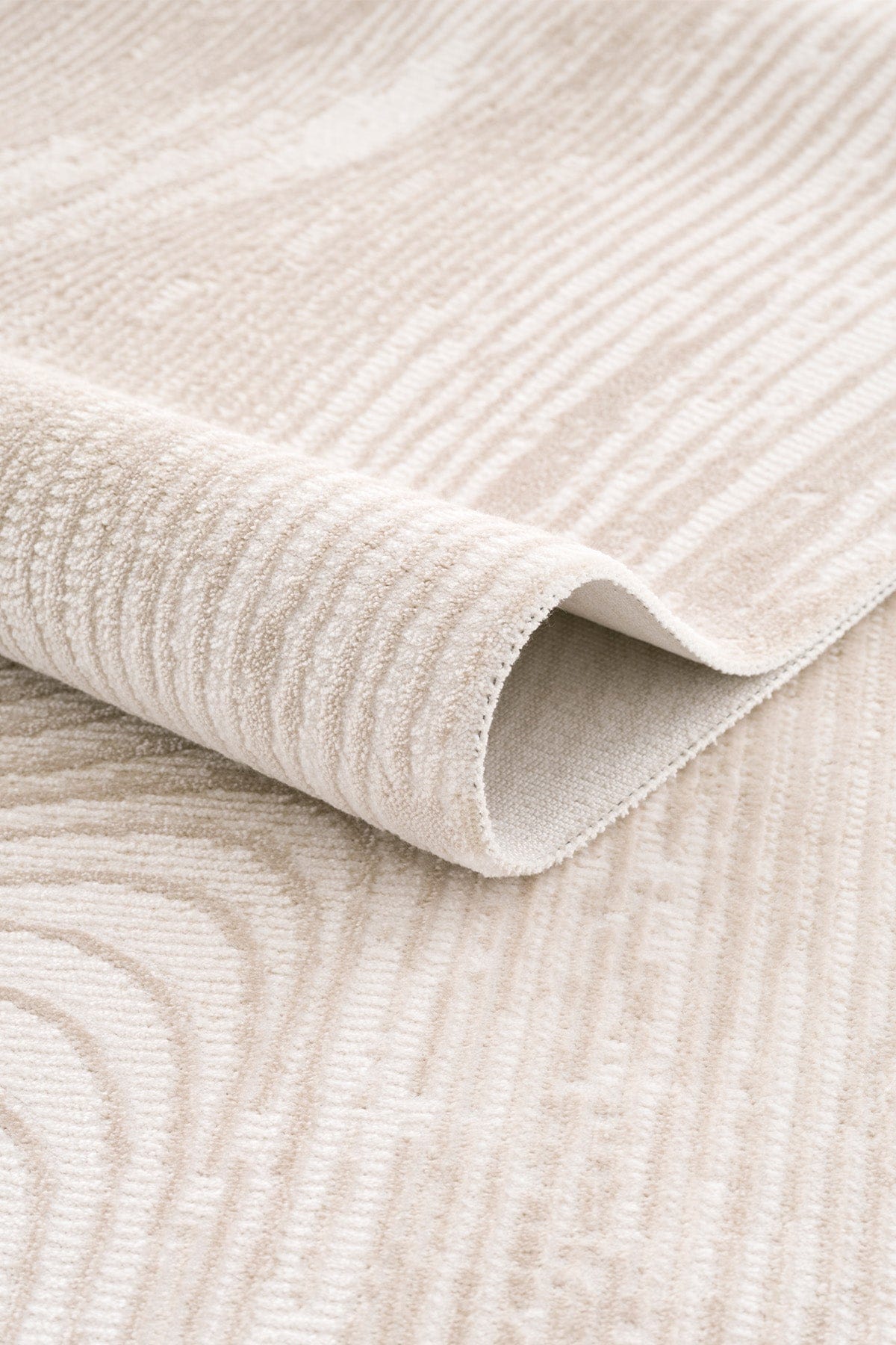 Koza Luna Krem Bej Çizgisel Salon Halısı A2686B