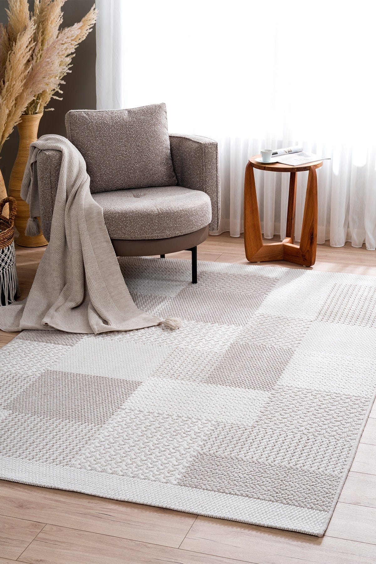 Koza Nomad Cream Mink Living Room Rug A3568B