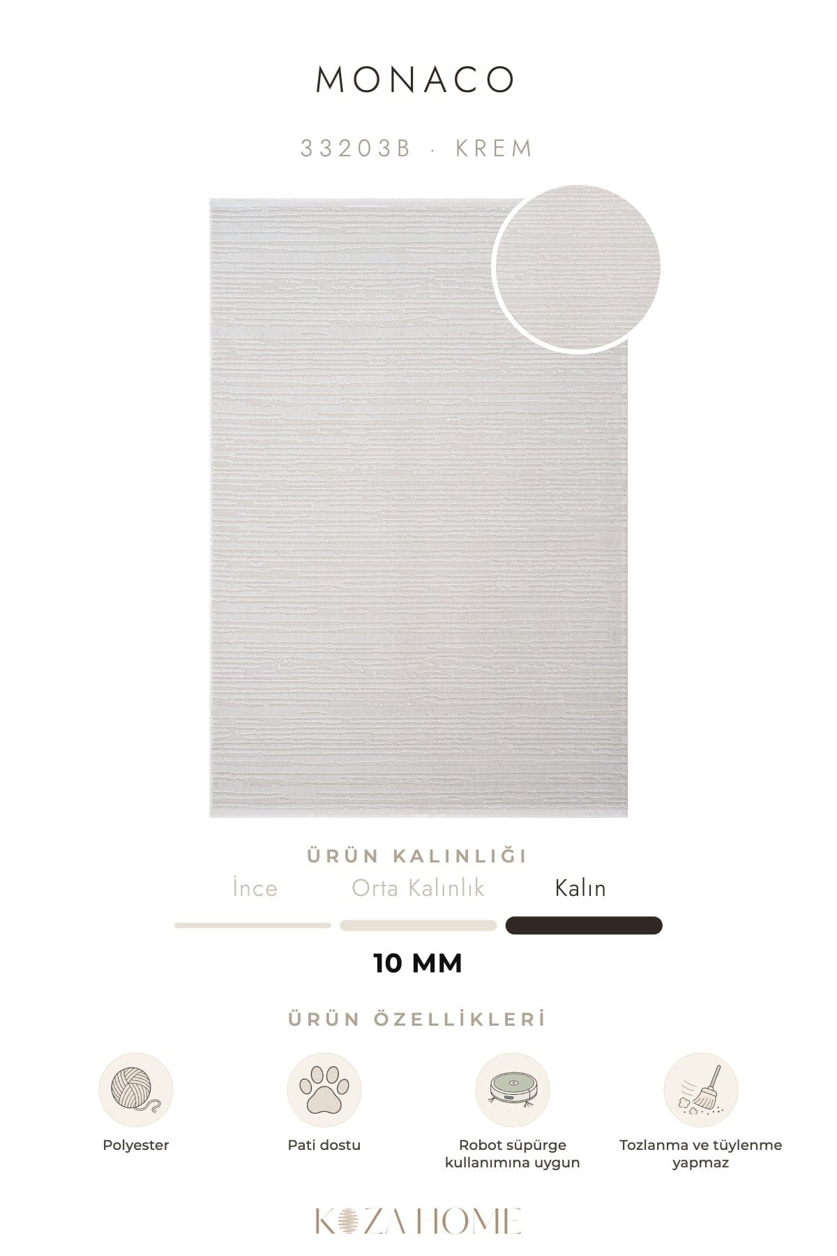 Koza Hayad Monaco Cream Dust-Free Rug 33203B