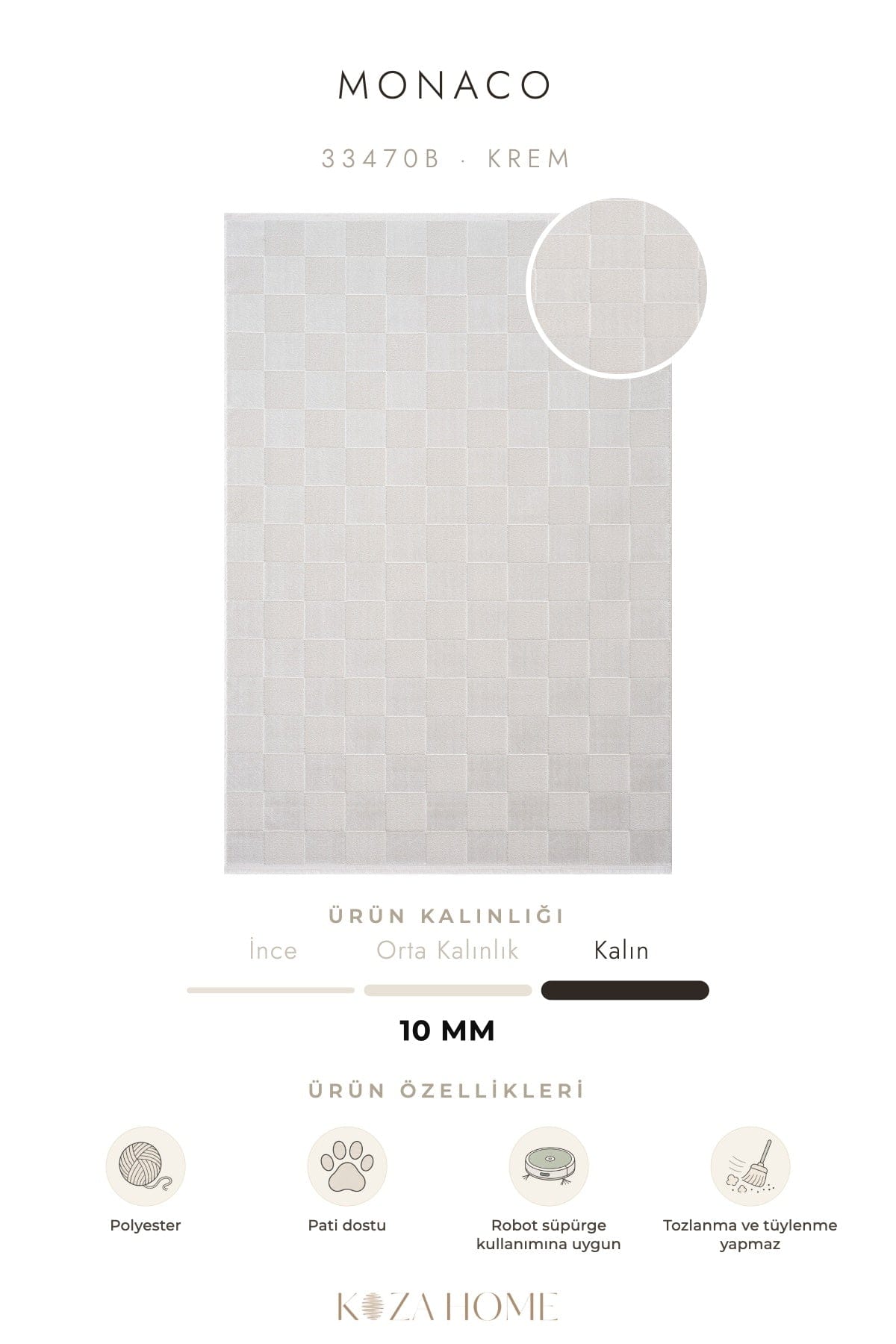 Koza Hayad Monaco Cream Dust-Free Rug 33470B