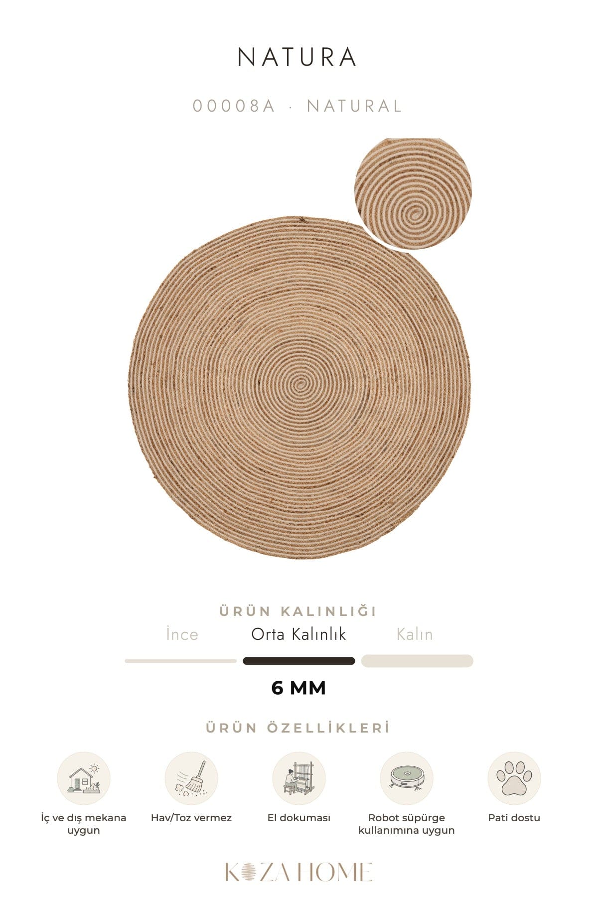Natura Natural Jute Round Rug 00008A