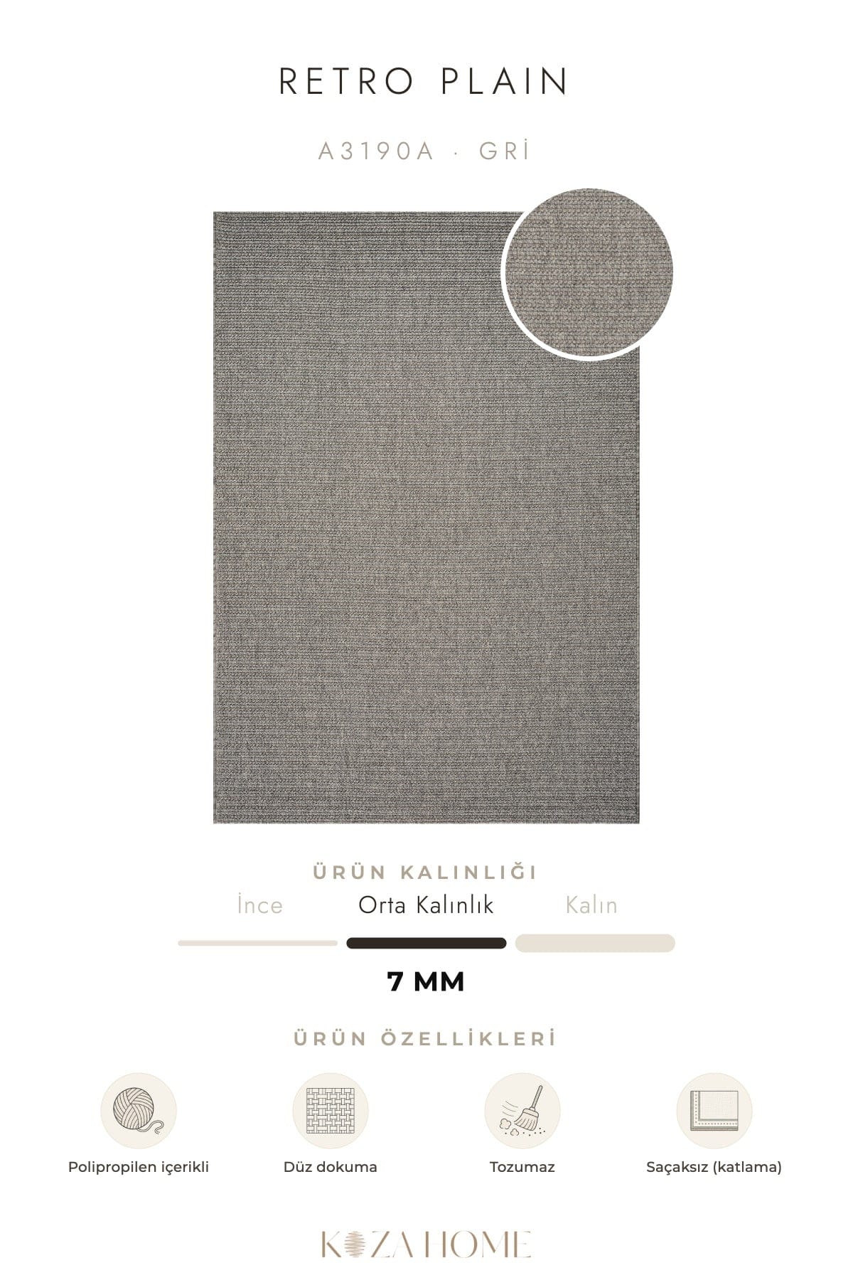Retro Plain Grey Flatweave Rug A3190A