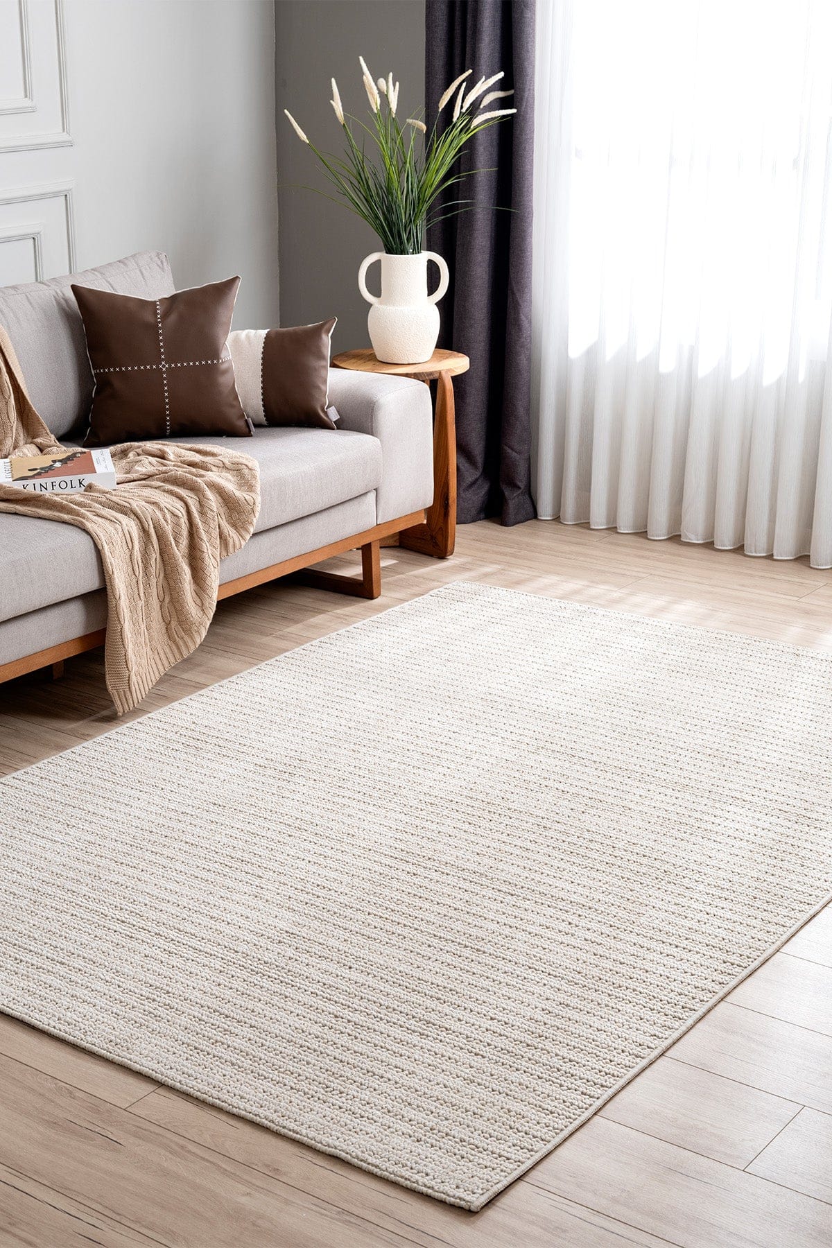 Retro Plain Krem Düz Dokuma Halı A3190A