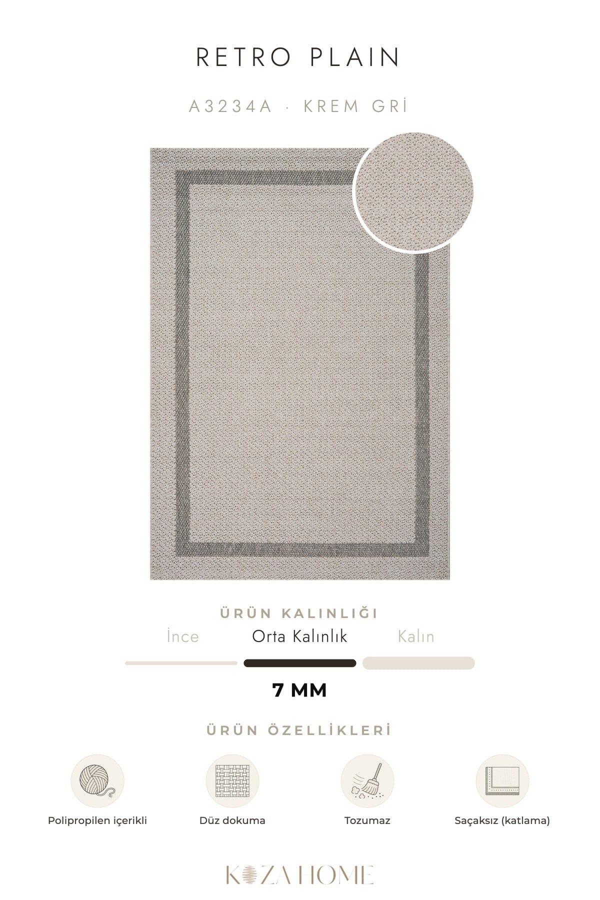 Retro Plain Cream Gray Bordered Rug A3234A