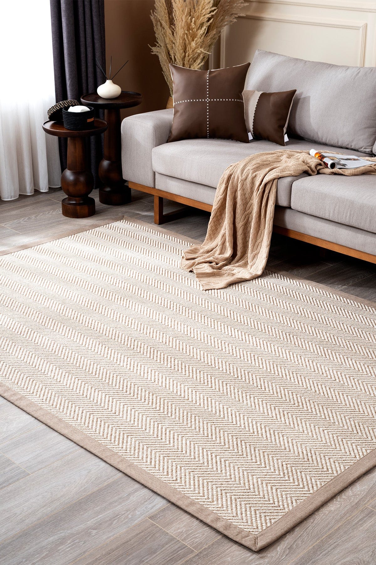 Sisalo Bordure Krem Natural Bordürlü Dış Mekan Balkon Teras Bahçe Halısı B3421C