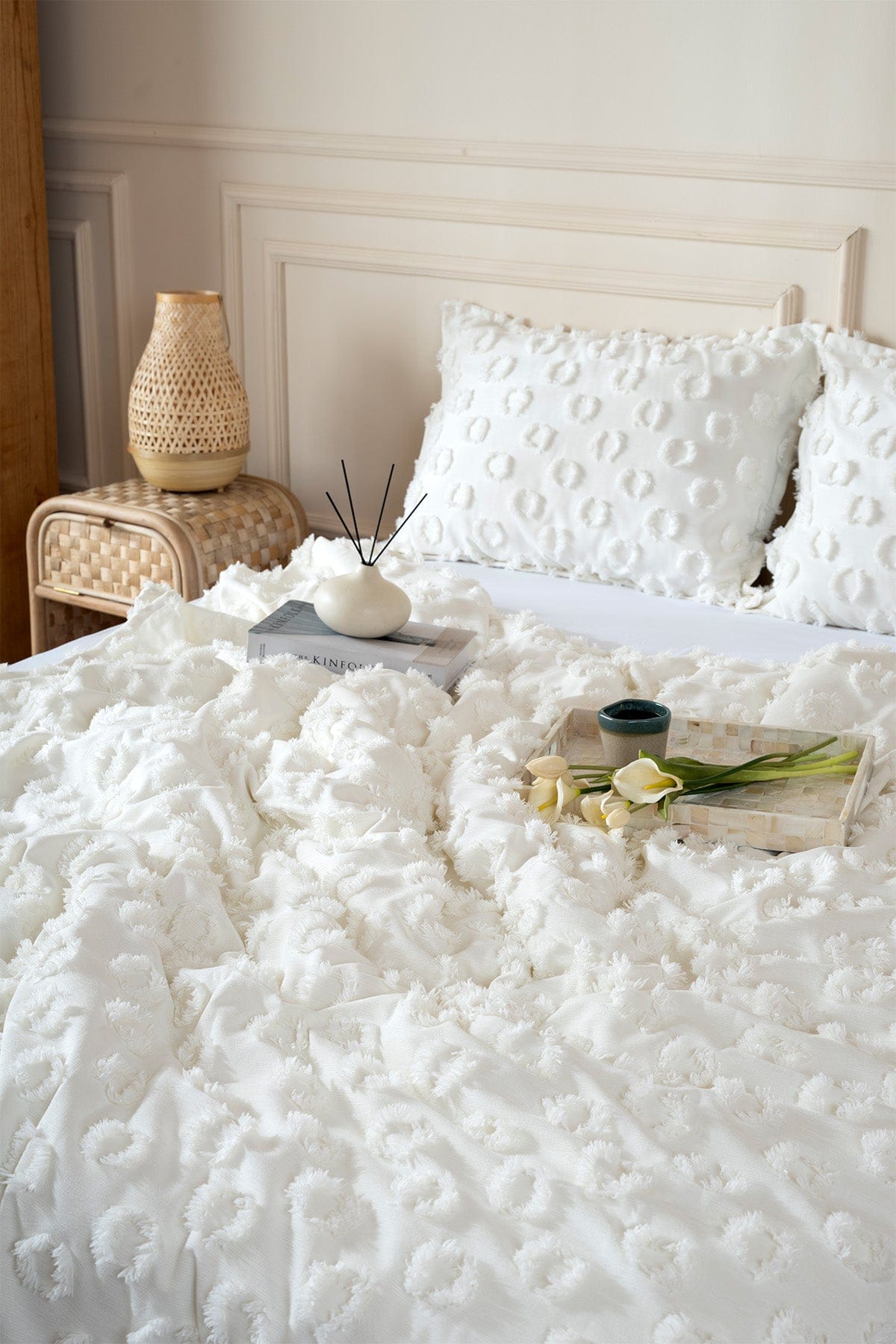 Sitra Cream Double Tasseled Bedspread 230x250 2 Pillowcases 50x70 5031