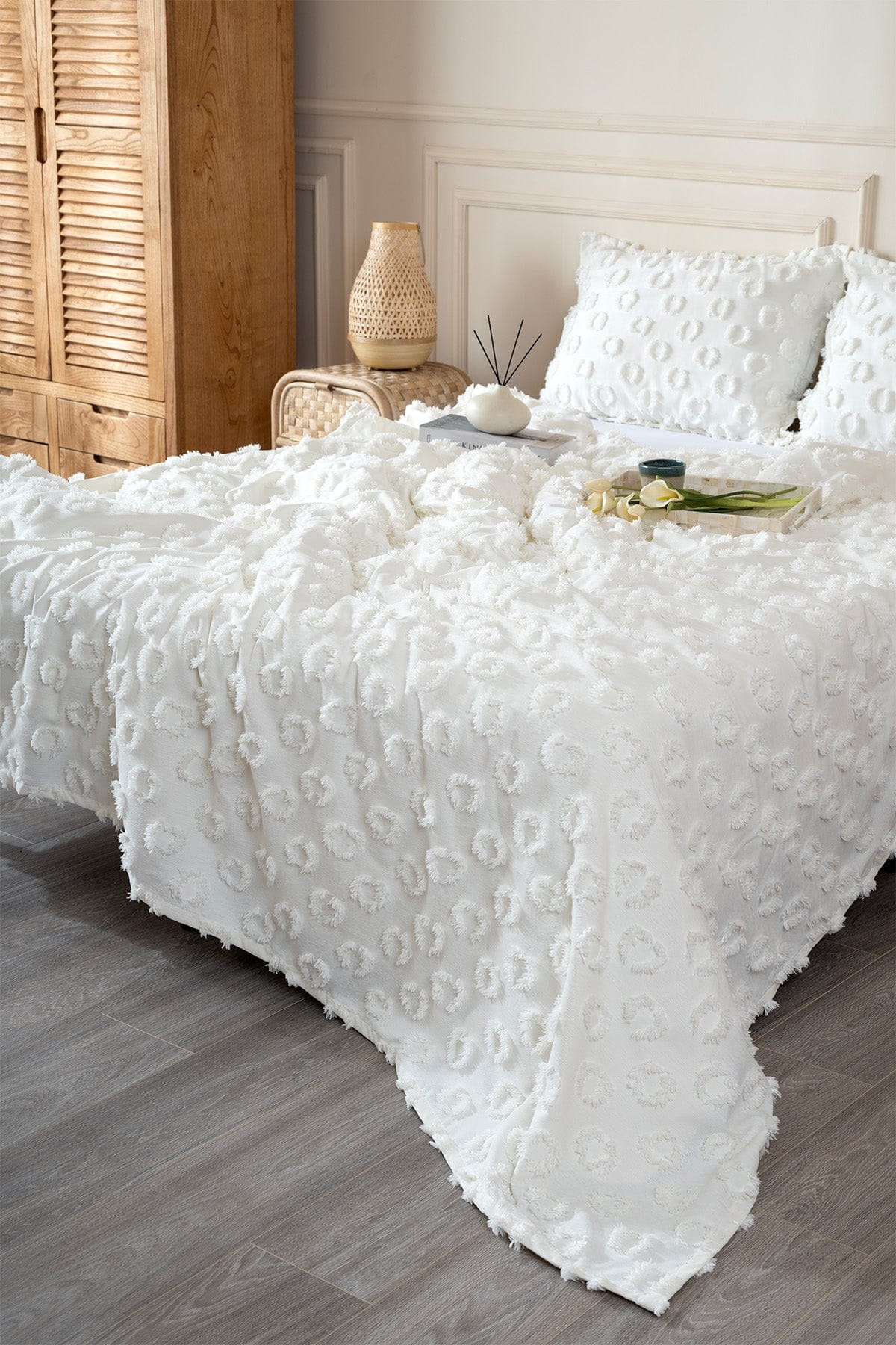 Sitra Cream Double Tasseled Bedspread 230x250 2 Pillowcases 50x70 5031