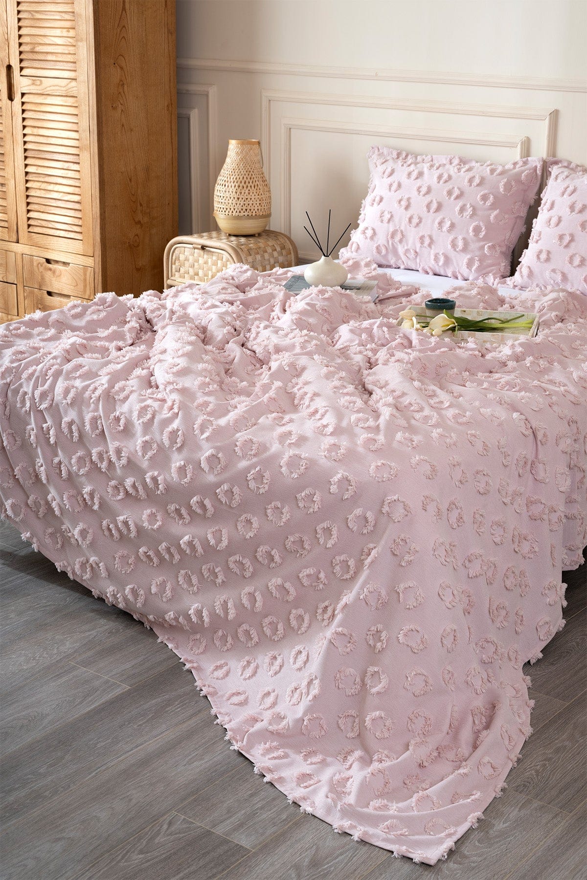 Sitra Powder Double Tasseled Bedspread 230x250 2 Pillowcases 50x70 5032